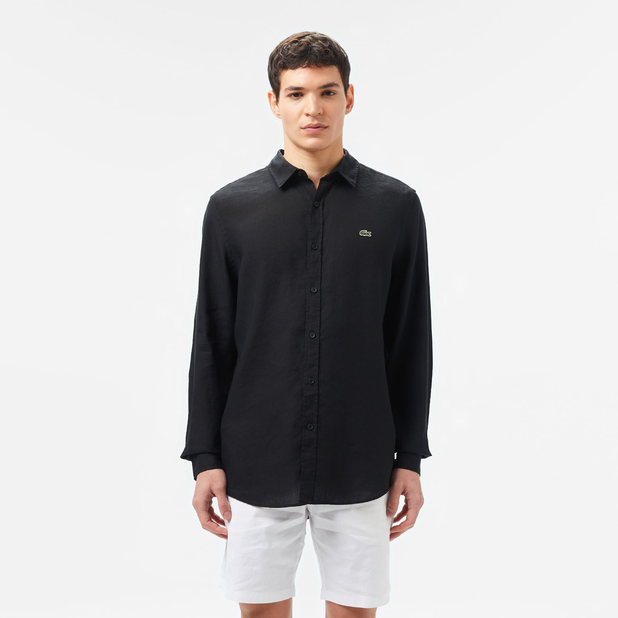 Lacoste Erkek Regular Fit Keten Siyah Gömlek
