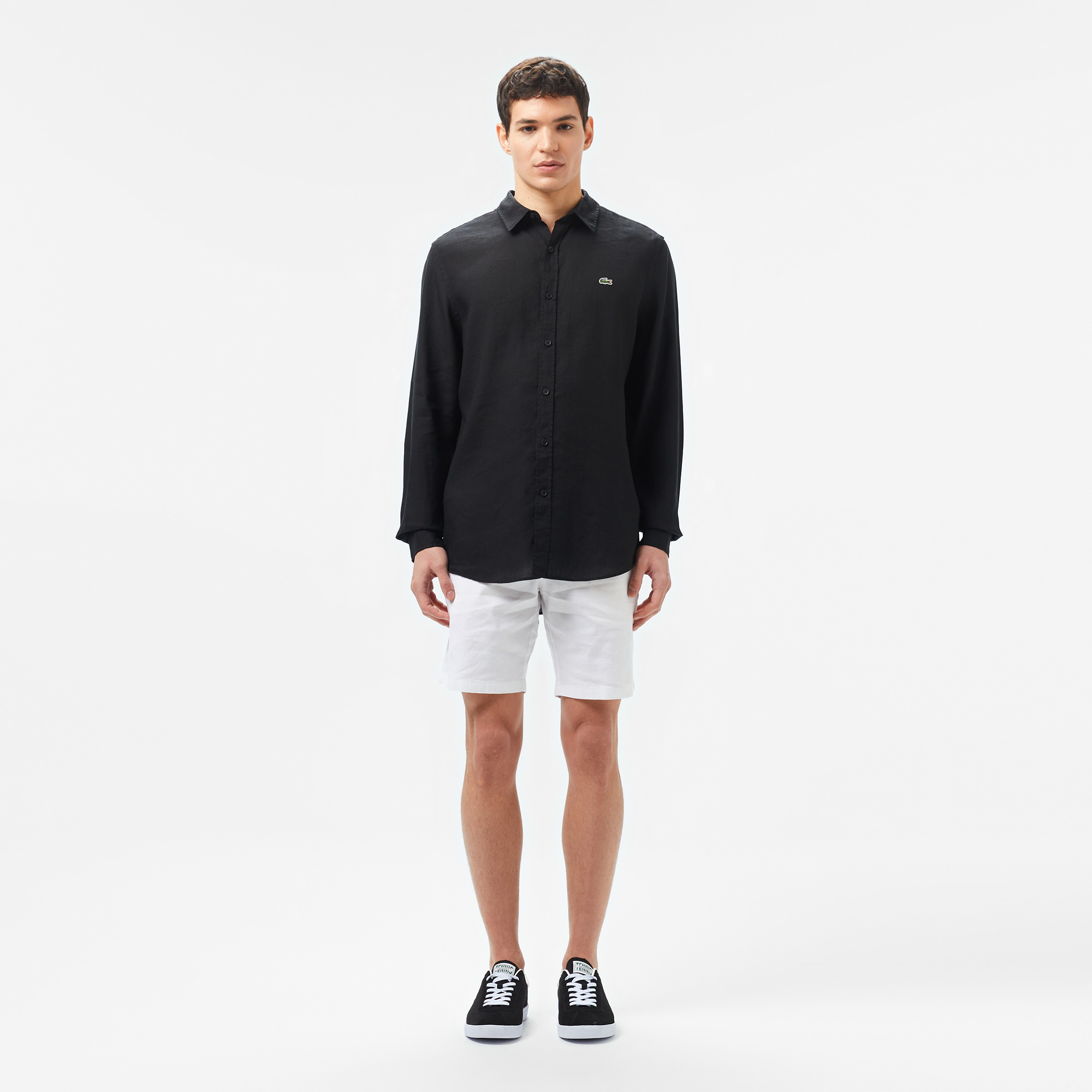 Lacoste Erkek Regular Fit Keten Siyah Gömlek görsel 5