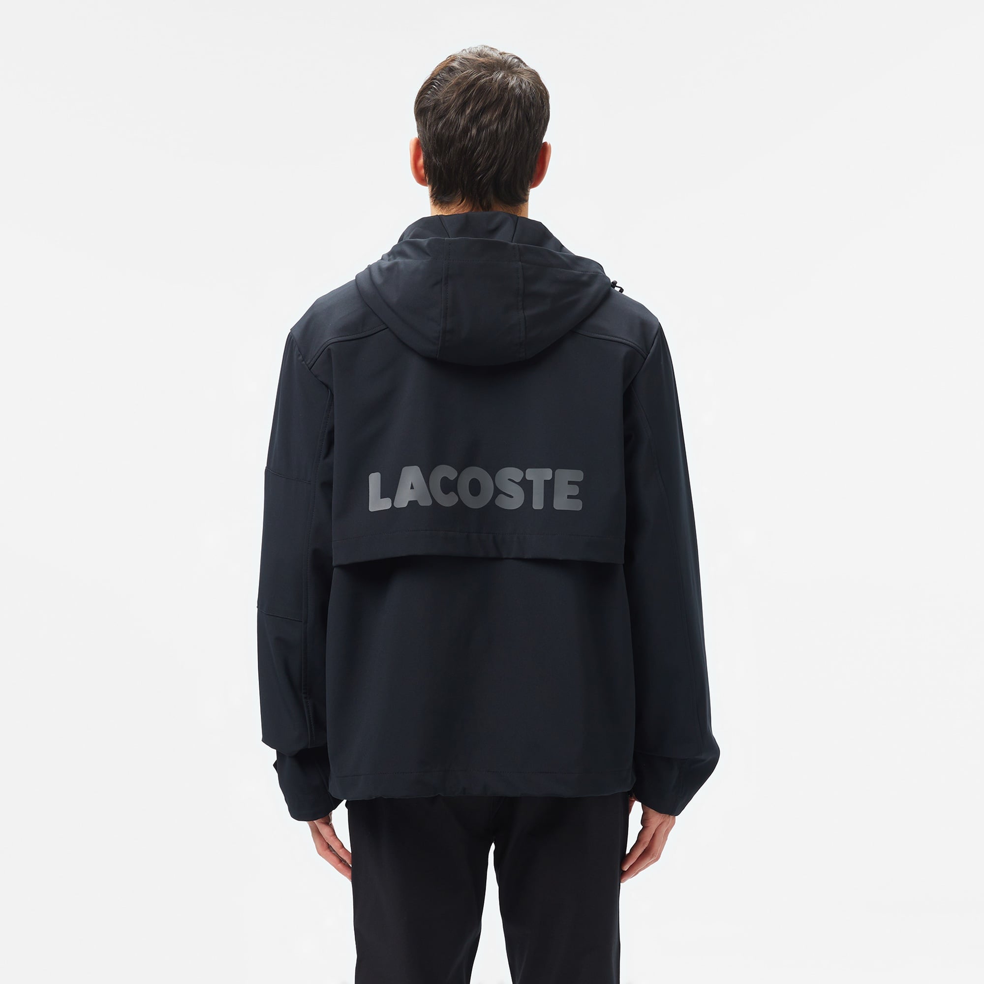 Lacoste Erkek Relaxed Fit Kapüşonlu Baskılı Siyah Yağmurluk