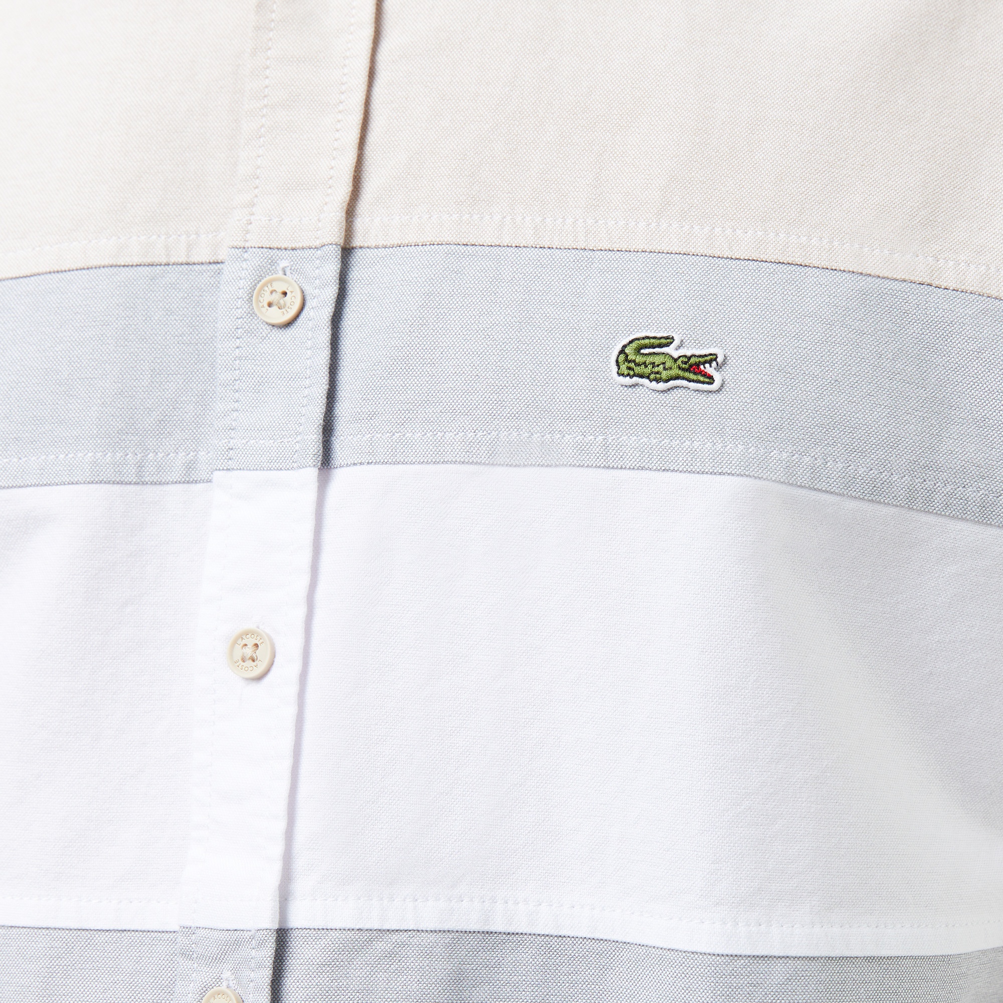 Lacoste Erkek Regular Fit Düğmeli Yaka Çizgili Gri Gömlek