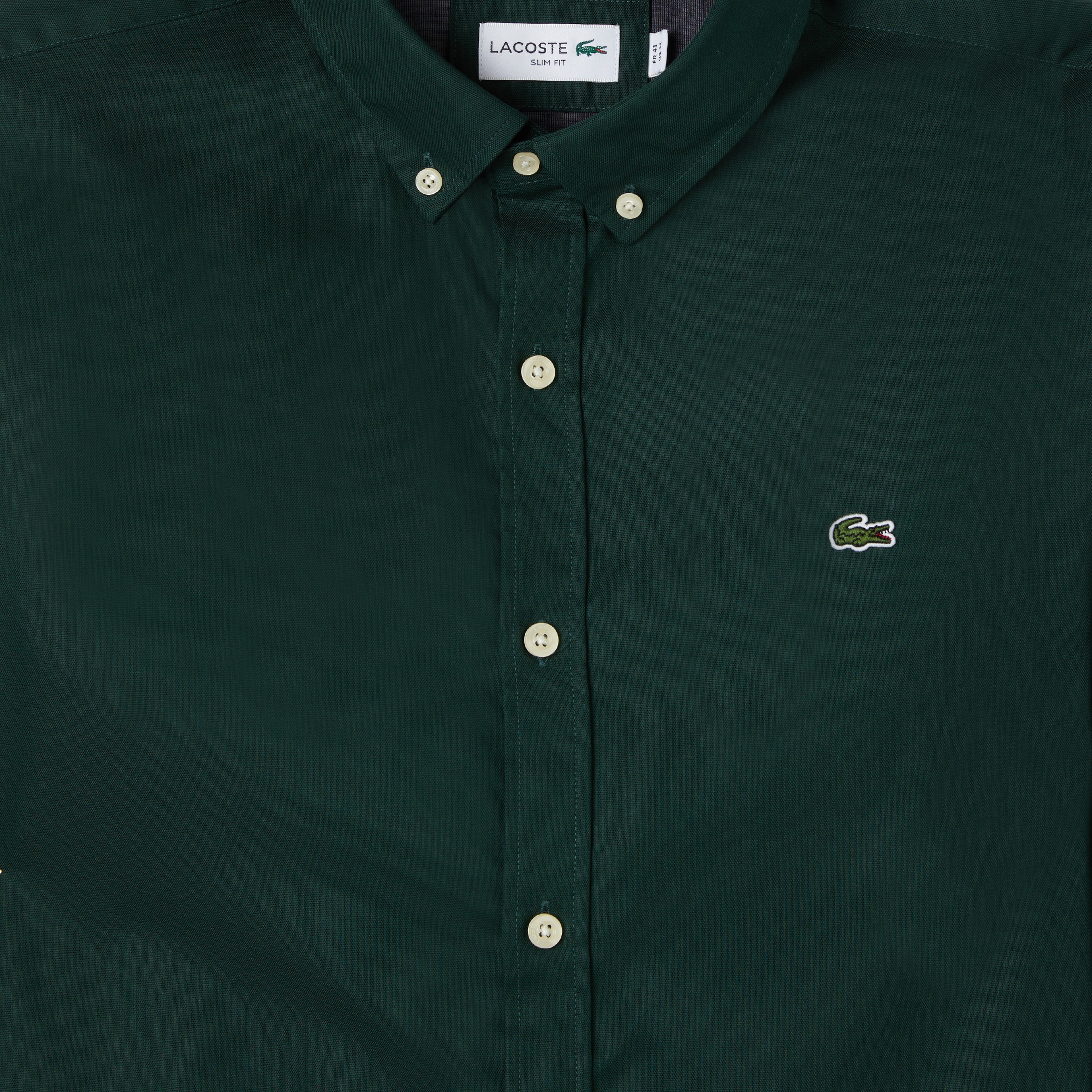 Erkek Slim Fit Düğmeli Yaka Koyu Yeşil Gömlek