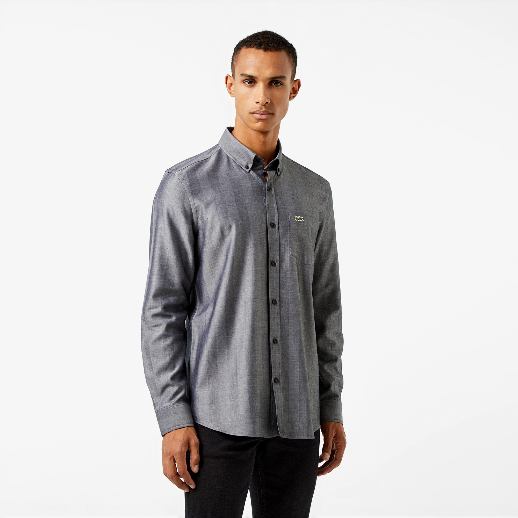 Lacoste Erkek Slim Fit Düğmeli Yaka Gri Gömlek