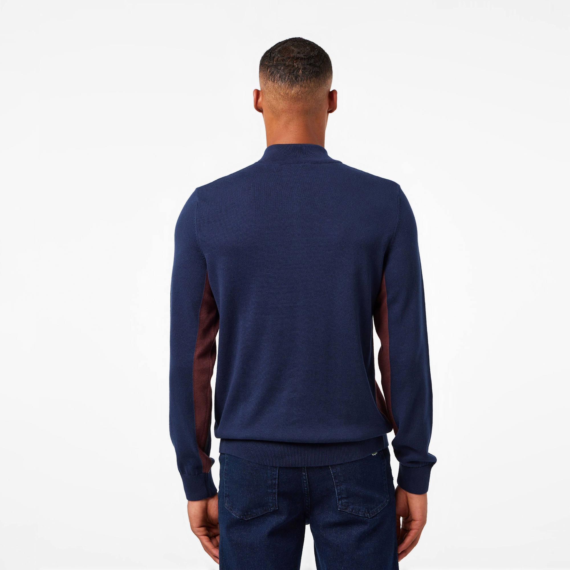 Lacoste Erkek Relaxed Fit Yarım Fermuarlı Renk Bloklu Lacivert Kazak