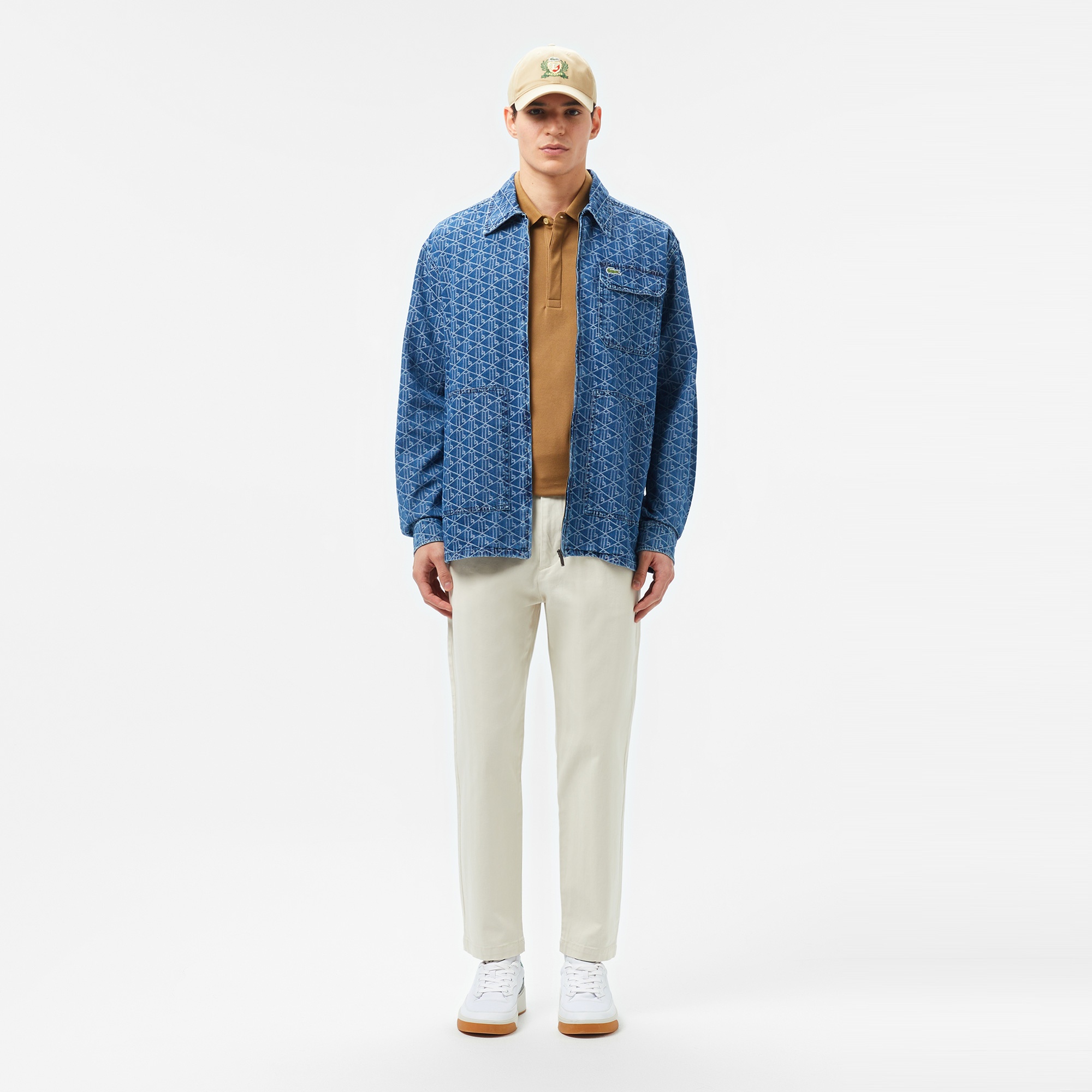 Lacoste Erkek Relaxed Fit Fermuarlı Monogram Mavi Gömlek Ceket