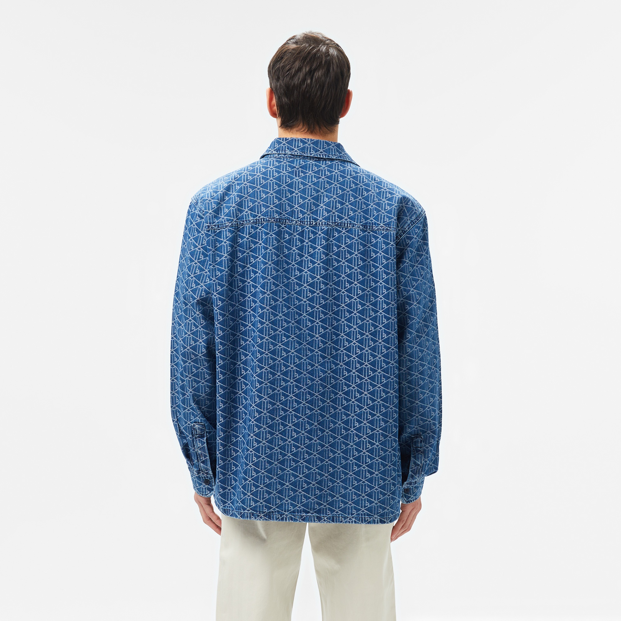 Lacoste Erkek Relaxed Fit Fermuarlı Monogram Mavi Gömlek Ceket