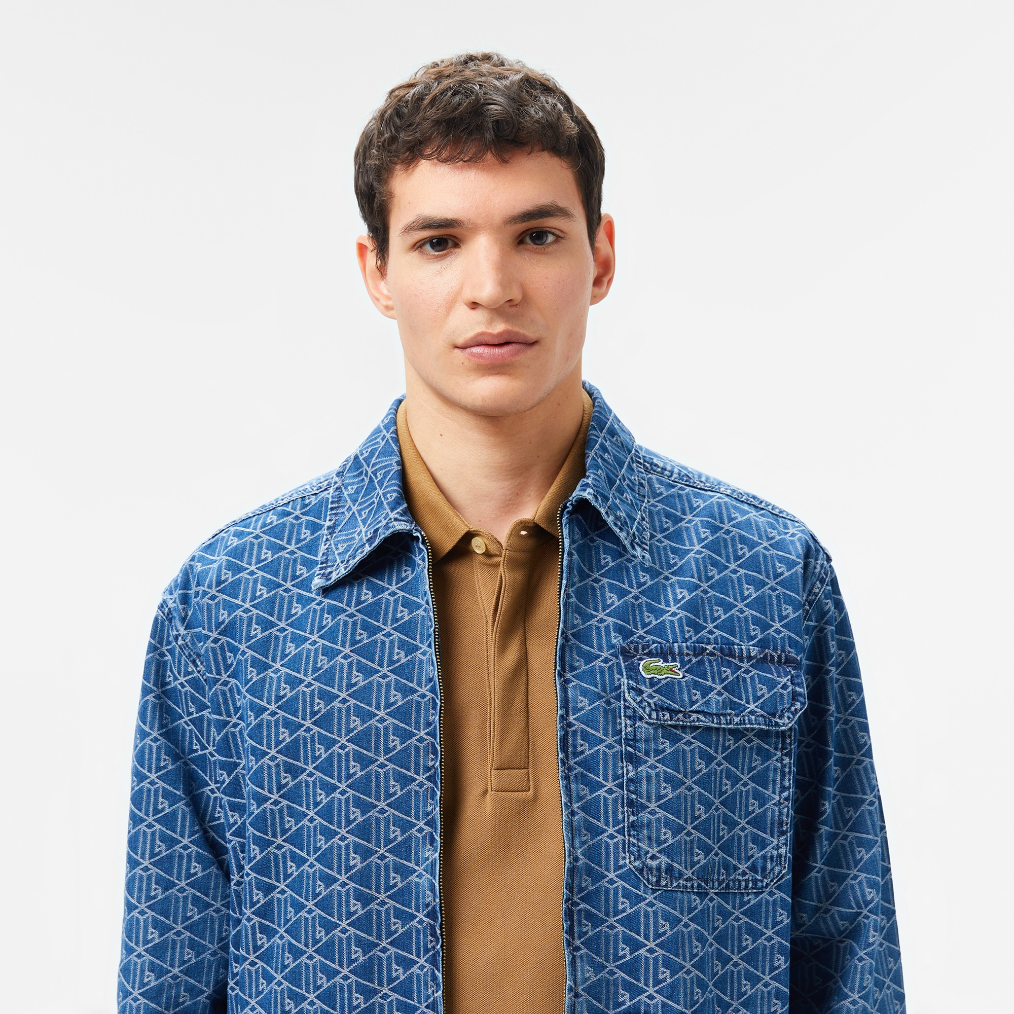 Lacoste Erkek Relaxed Fit Fermuarlı Monogram Mavi Gömlek Ceket