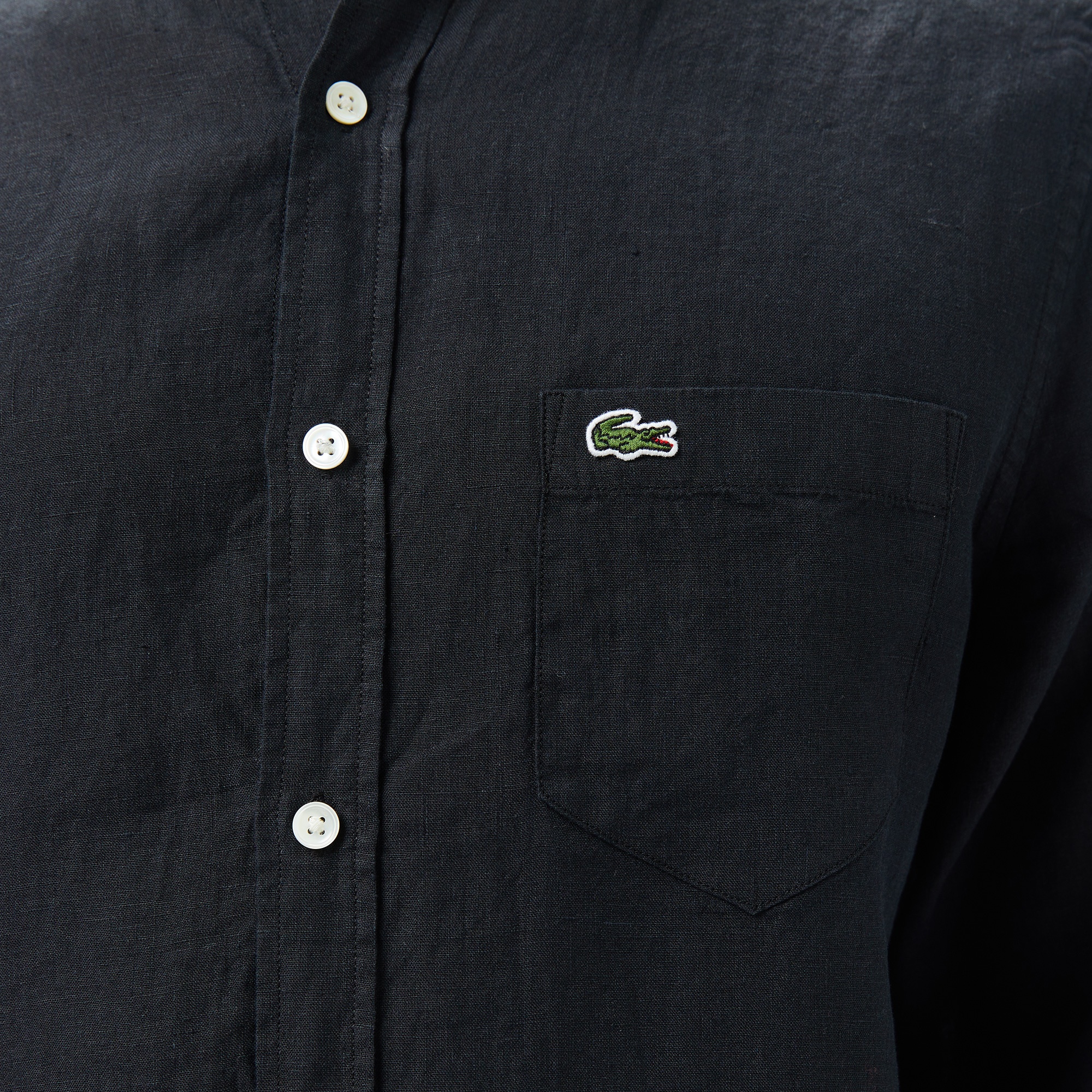 Erkek Regular Fit Düğmeli Yaka Keten Siyah Gömlek