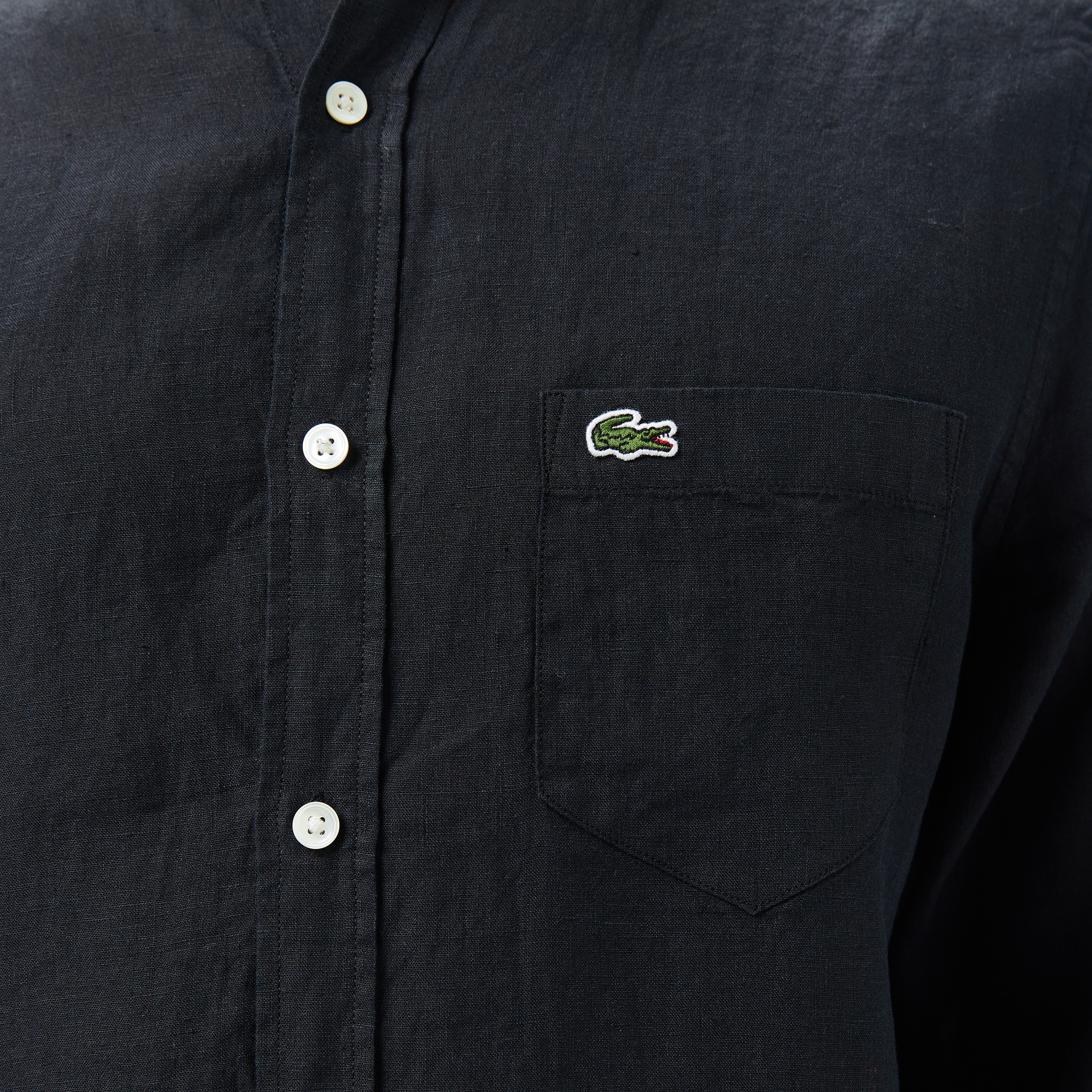 Erkek Regular Fit Düğmeli Yaka Keten Siyah Gömlek