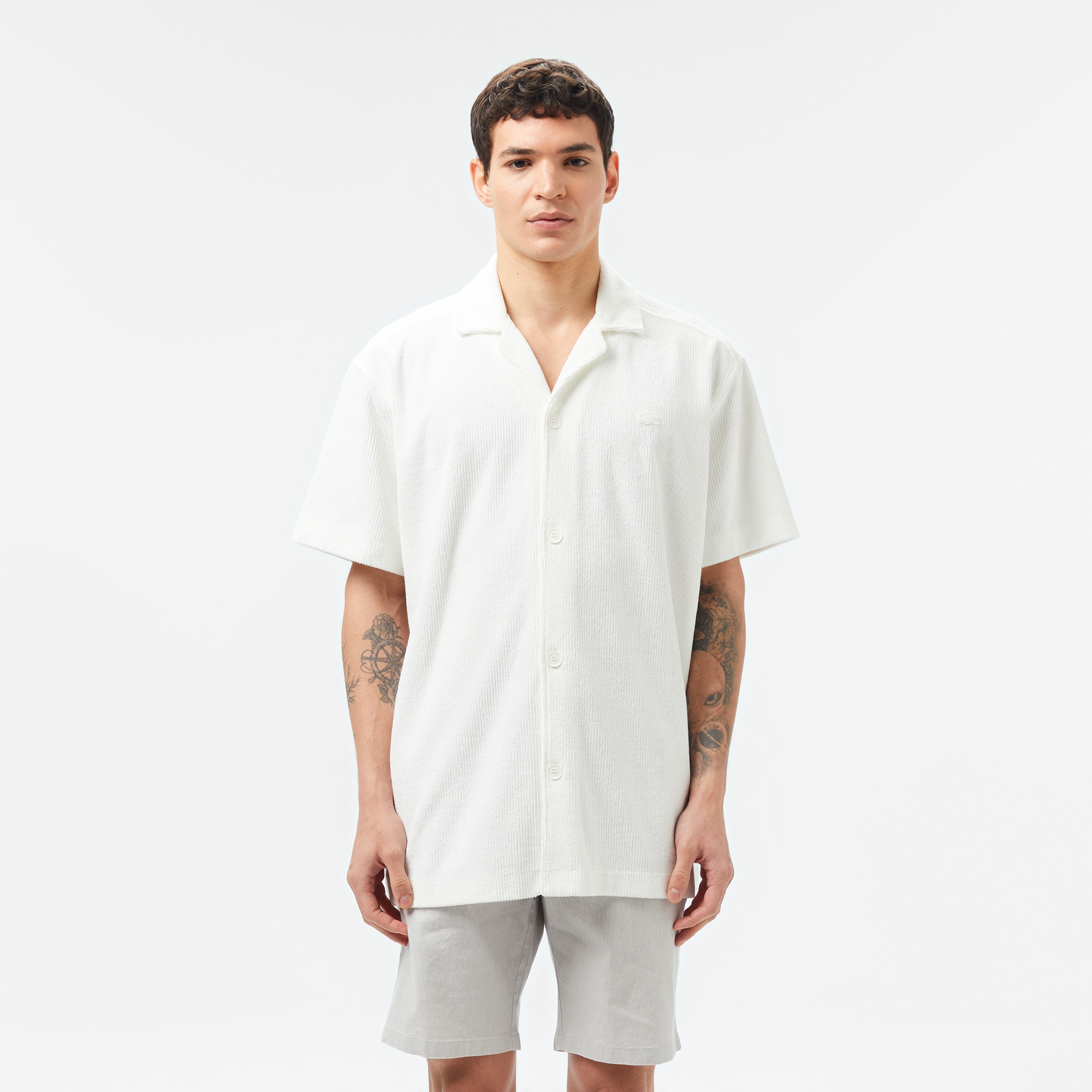 Lacoste Erkek Relaxed Fit Kısa Kollu Beyaz Gömlek