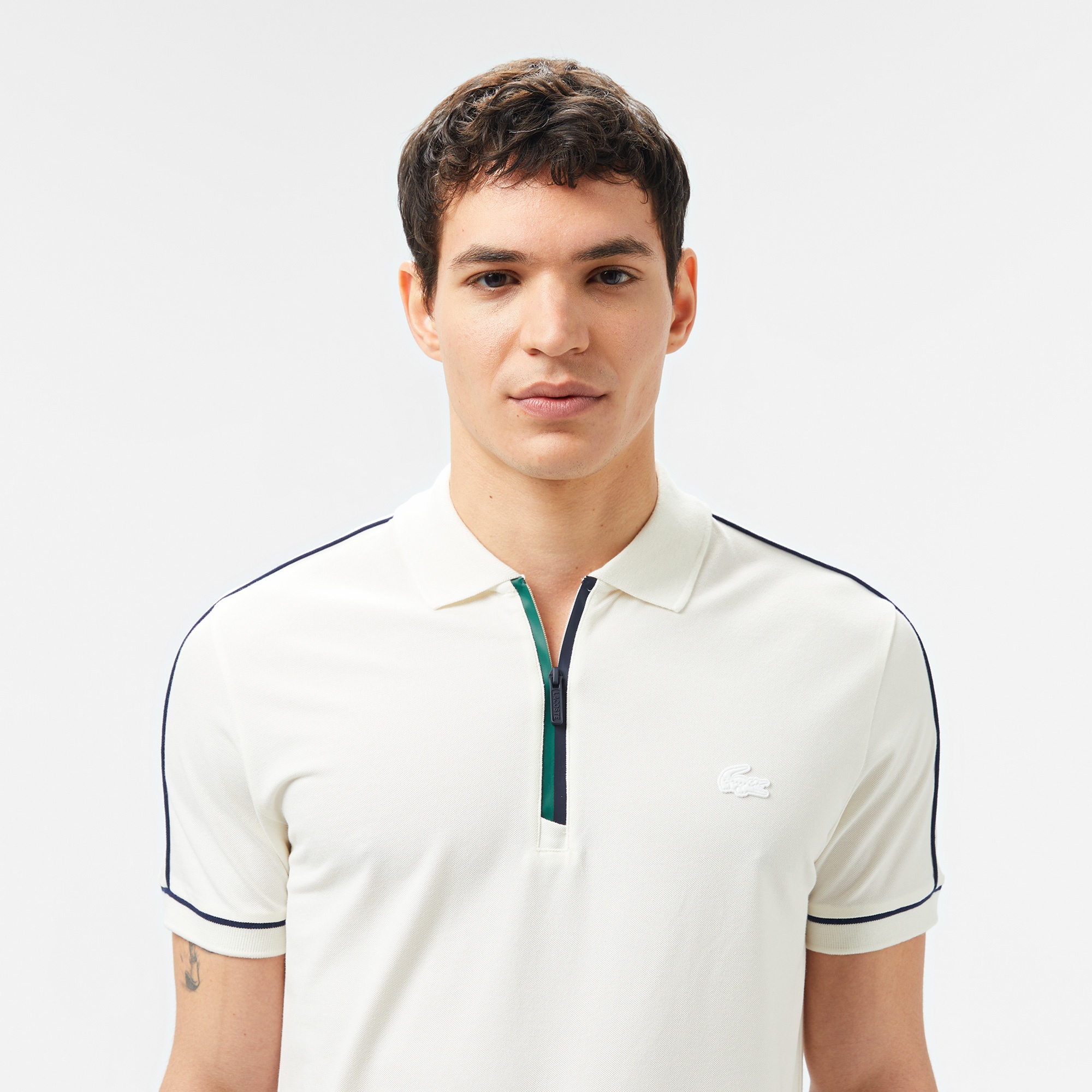 Lacoste Erkek Slim Fit Yarım Fermuarlı Beyaz Polo