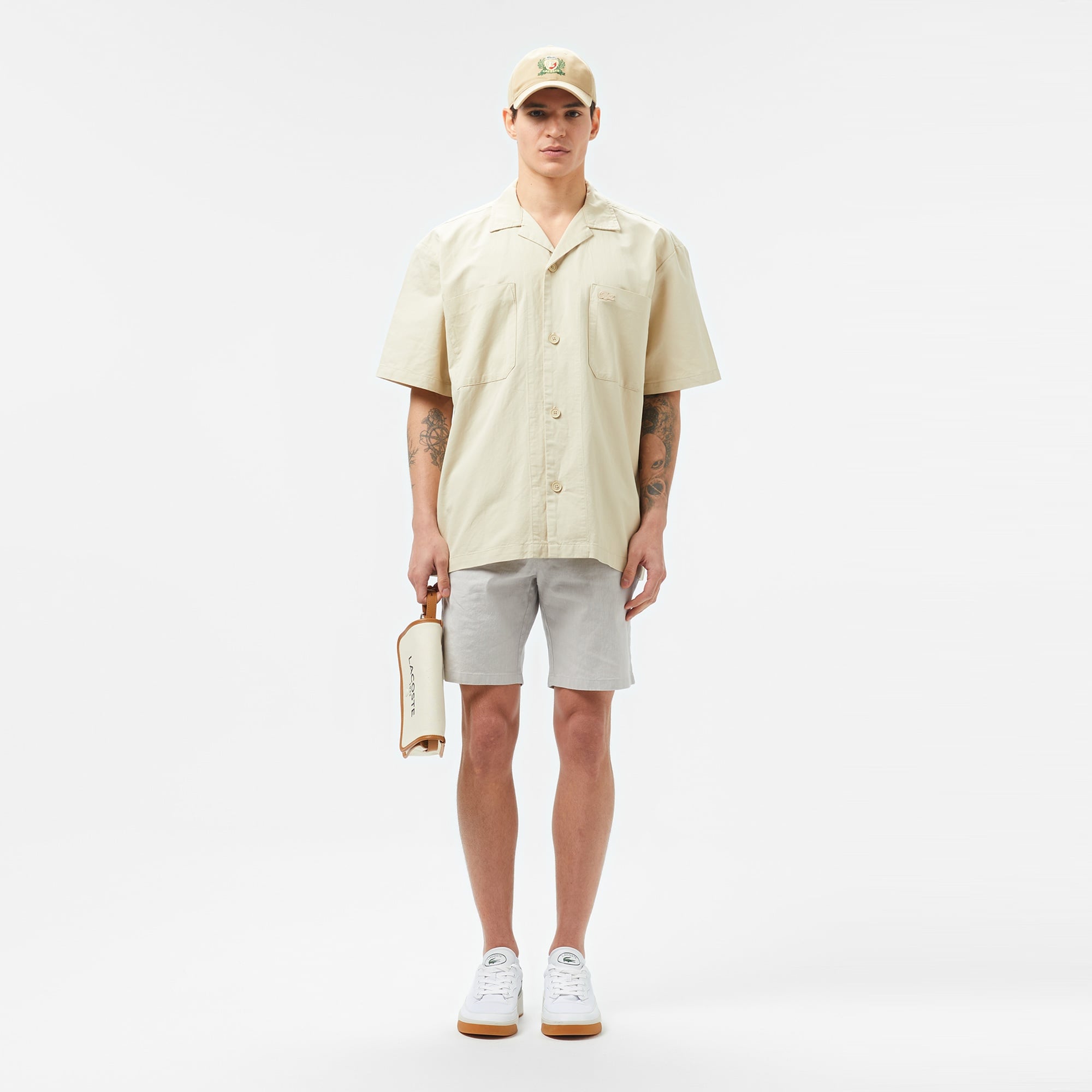 Lacoste Erkek Relaxed Fit Kısa Kollu Bej Gömlek