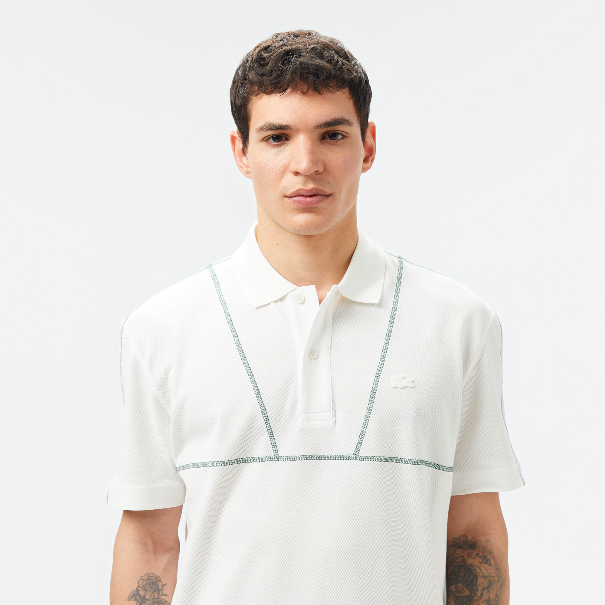 Lacoste Erkek Loose Fit Desenli Beyaz Polo