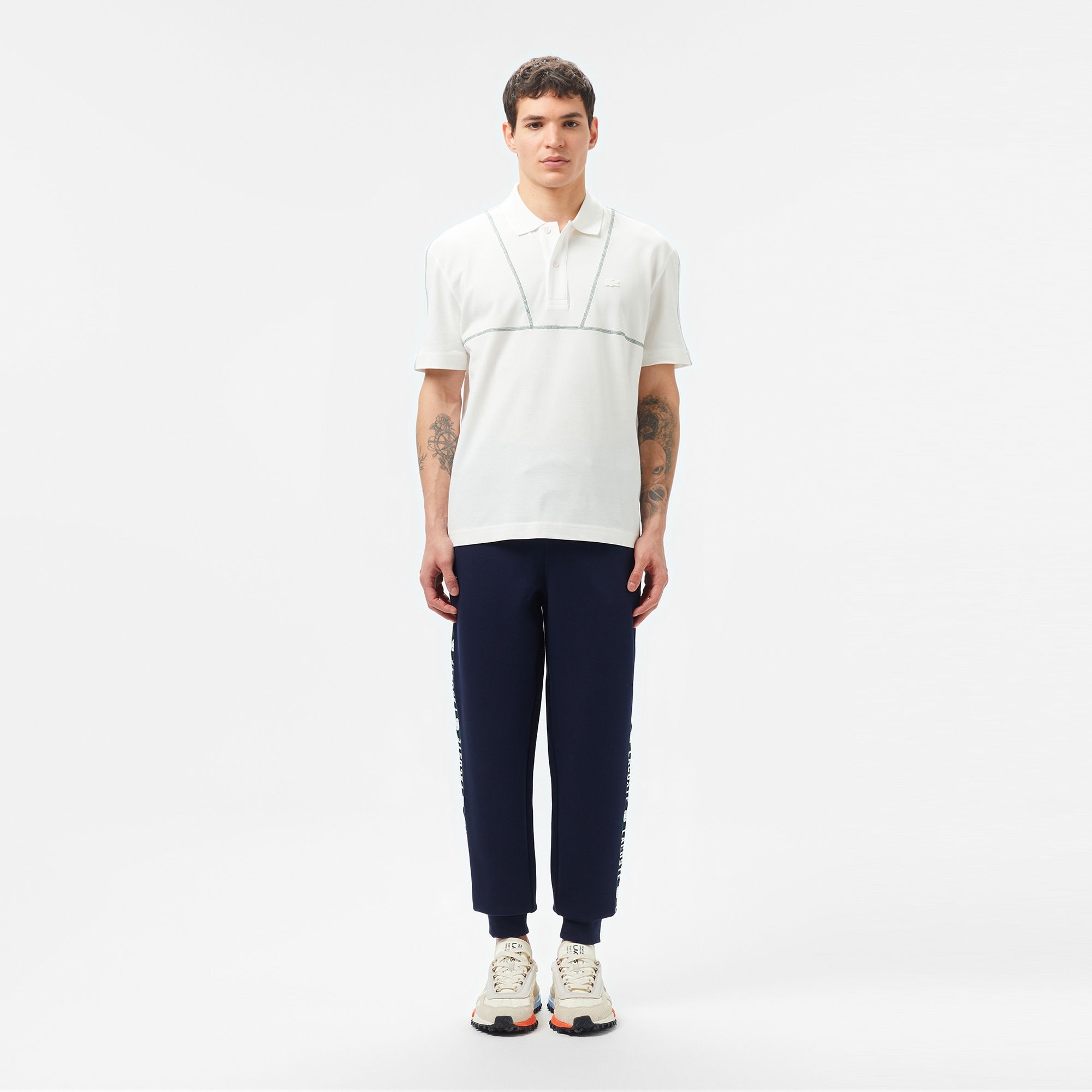 Lacoste Erkek Loose Fit Desenli Beyaz Polo