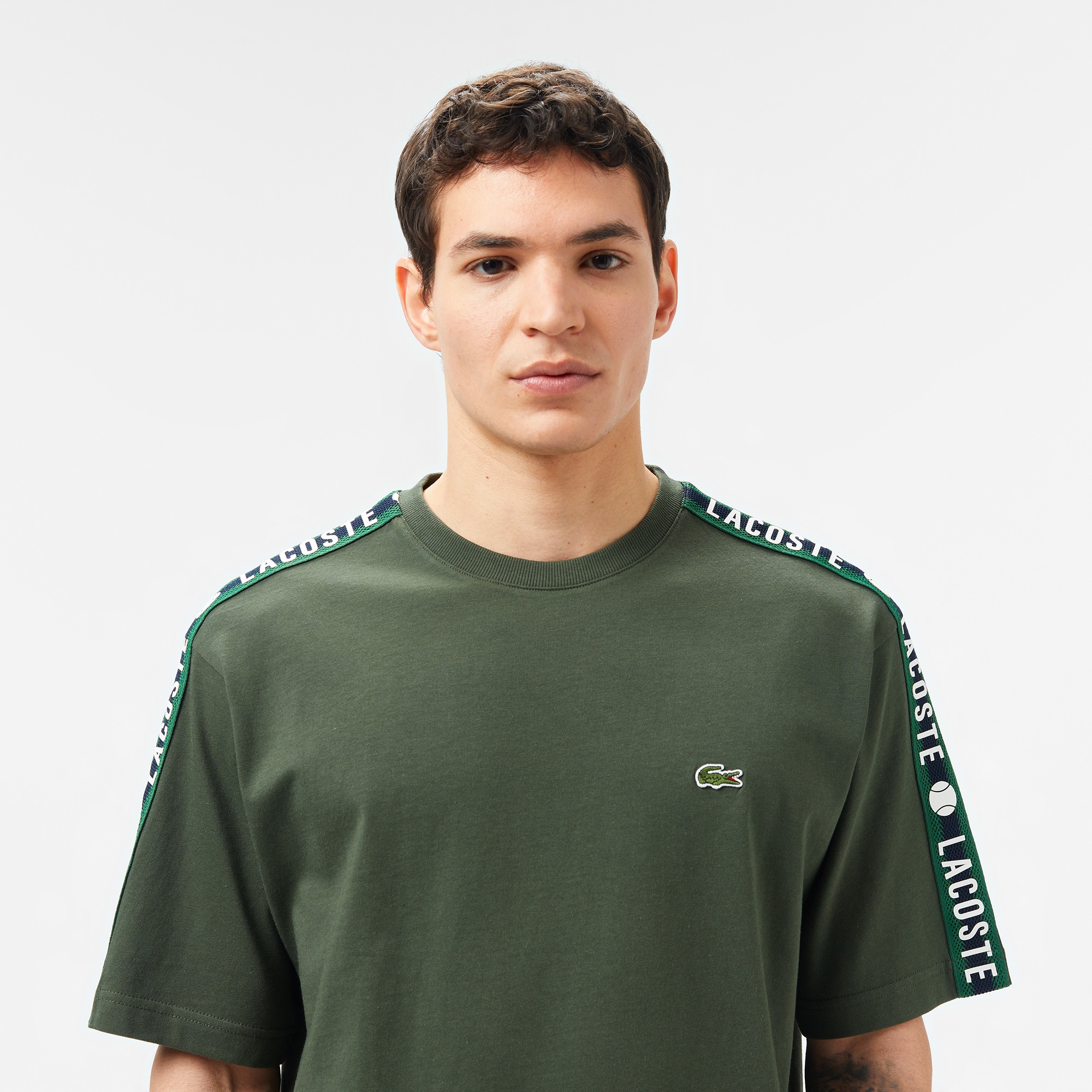 Lacoste Erkek Relaxed Fit Bisiklet Yaka Baskılı Koyu Yeşil T-Shirt