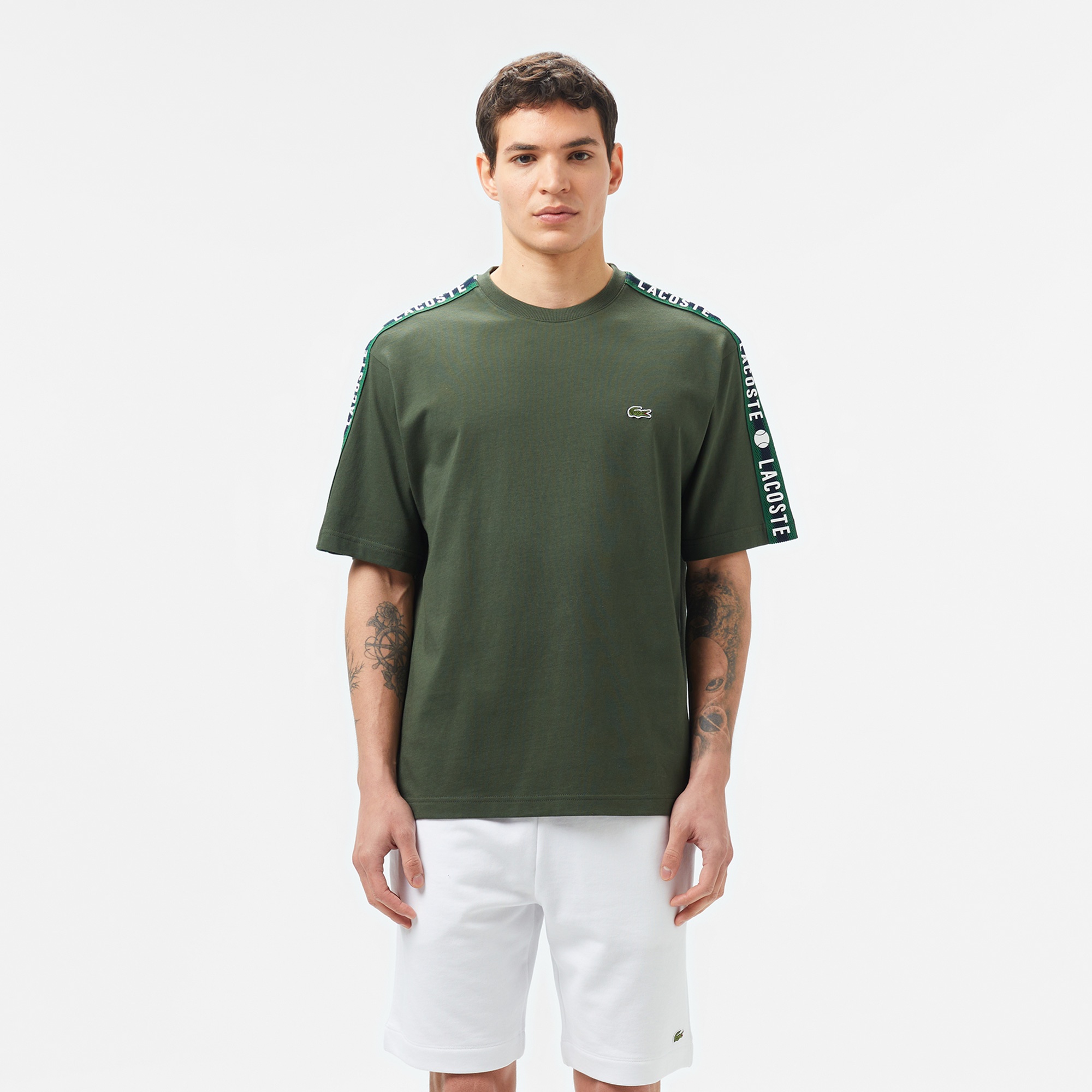 Lacoste Erkek Relaxed Fit Bisiklet Yaka Baskılı Koyu Yeşil T-Shirt