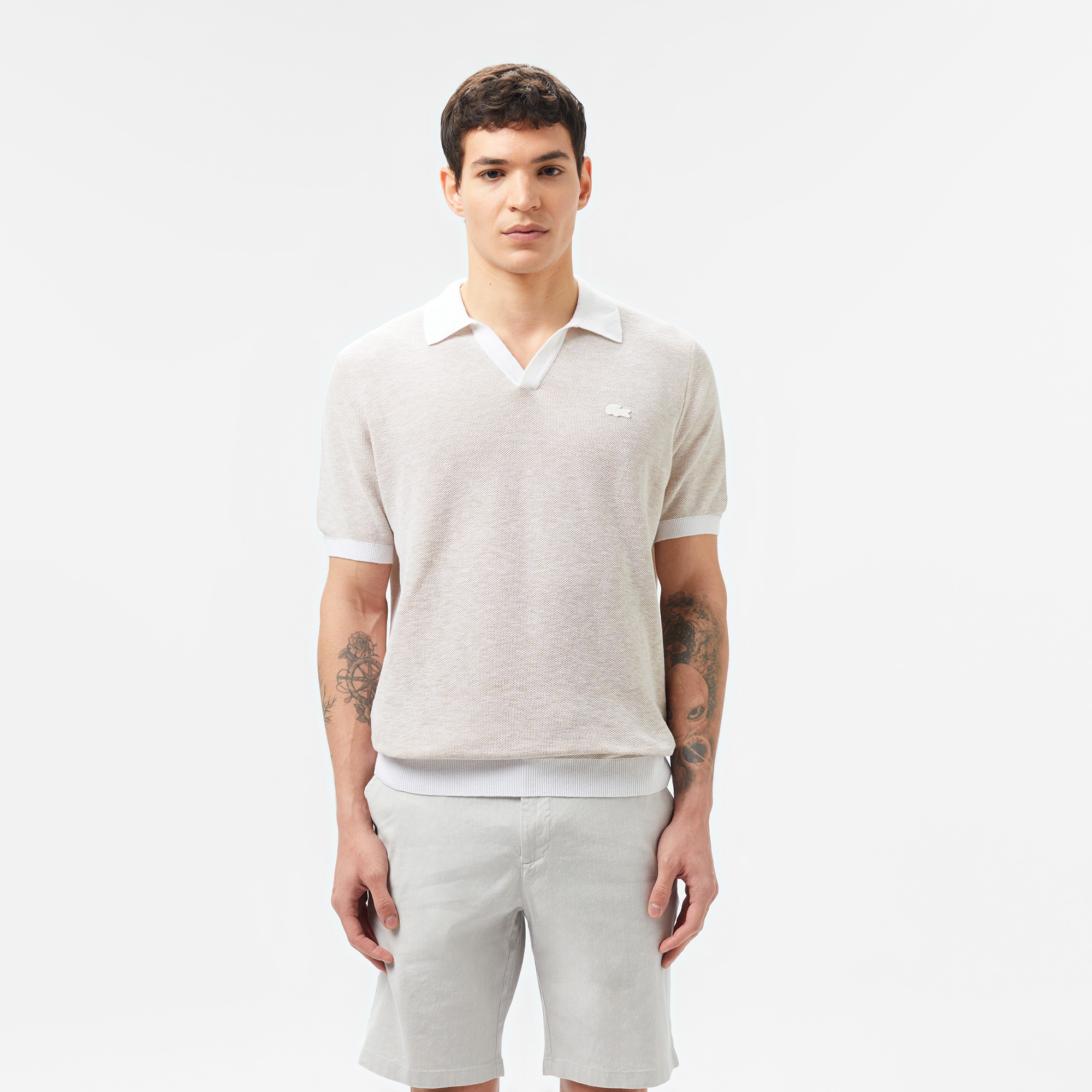 Lacoste Erkek Kısa Kollu Polo Yaka Krem Triko