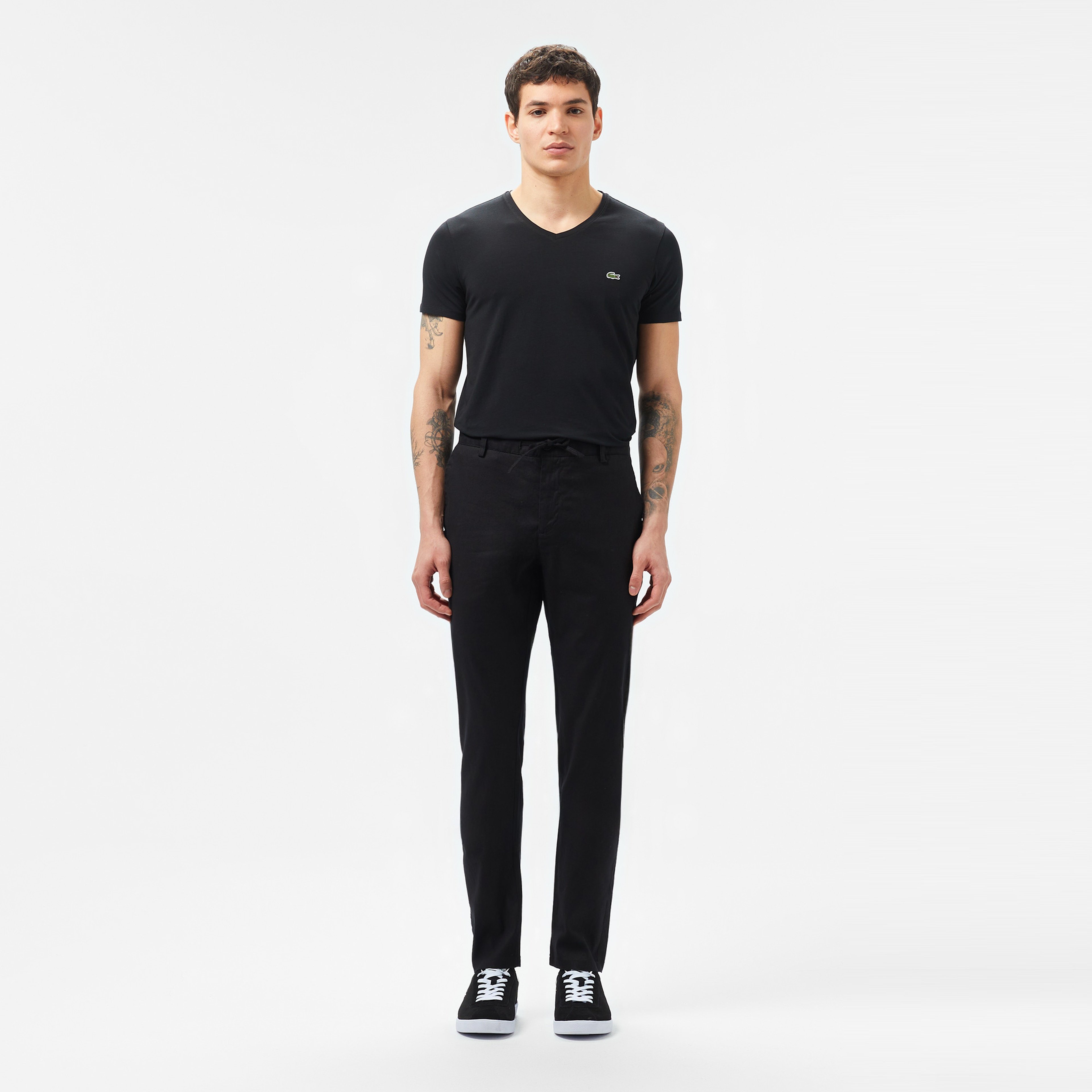 Erkek Slim Fit V Yaka Siyah T-Shirt