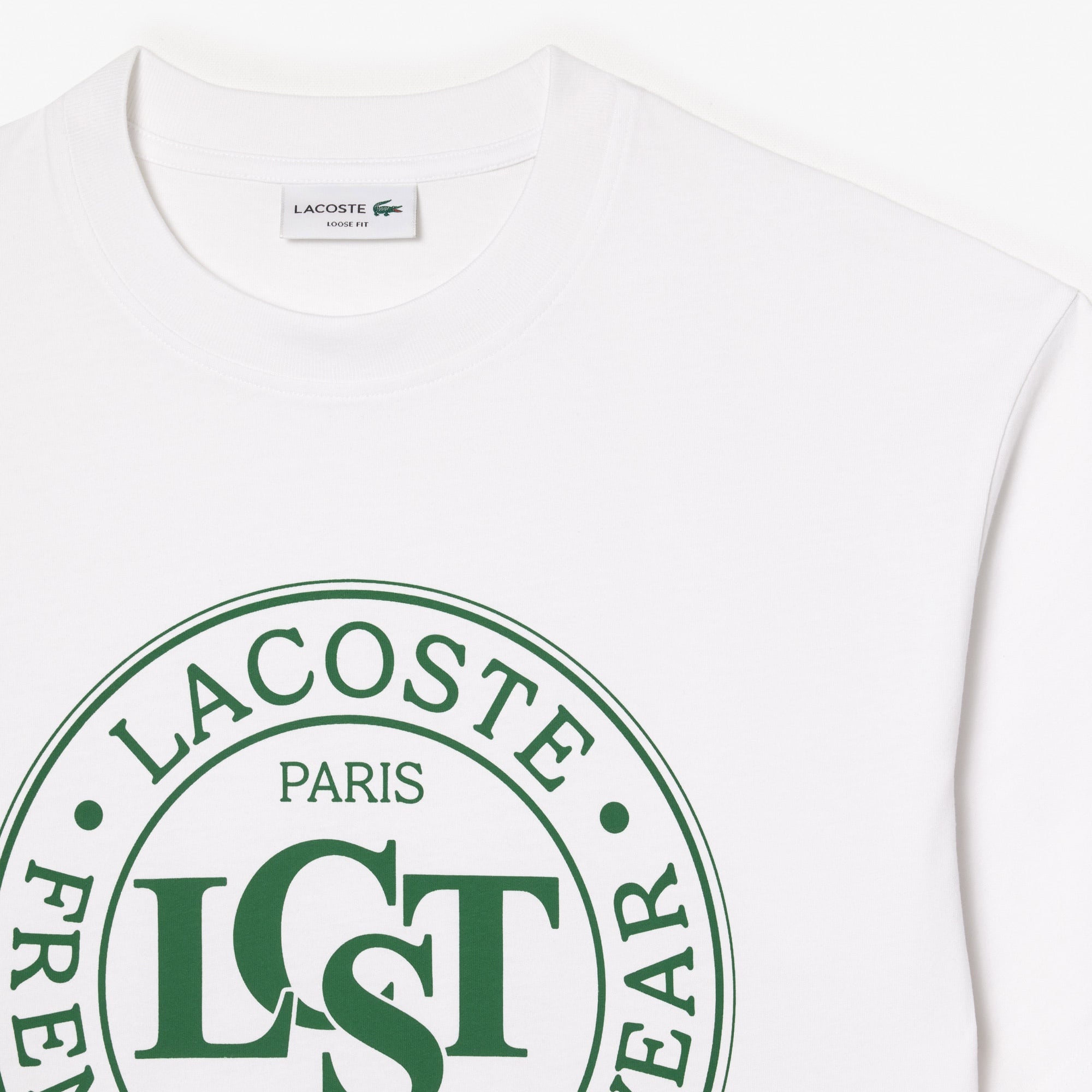 Lacoste Erkek Loose Fit Bisiklet Yaka Baskılı Beyaz T-Shirt