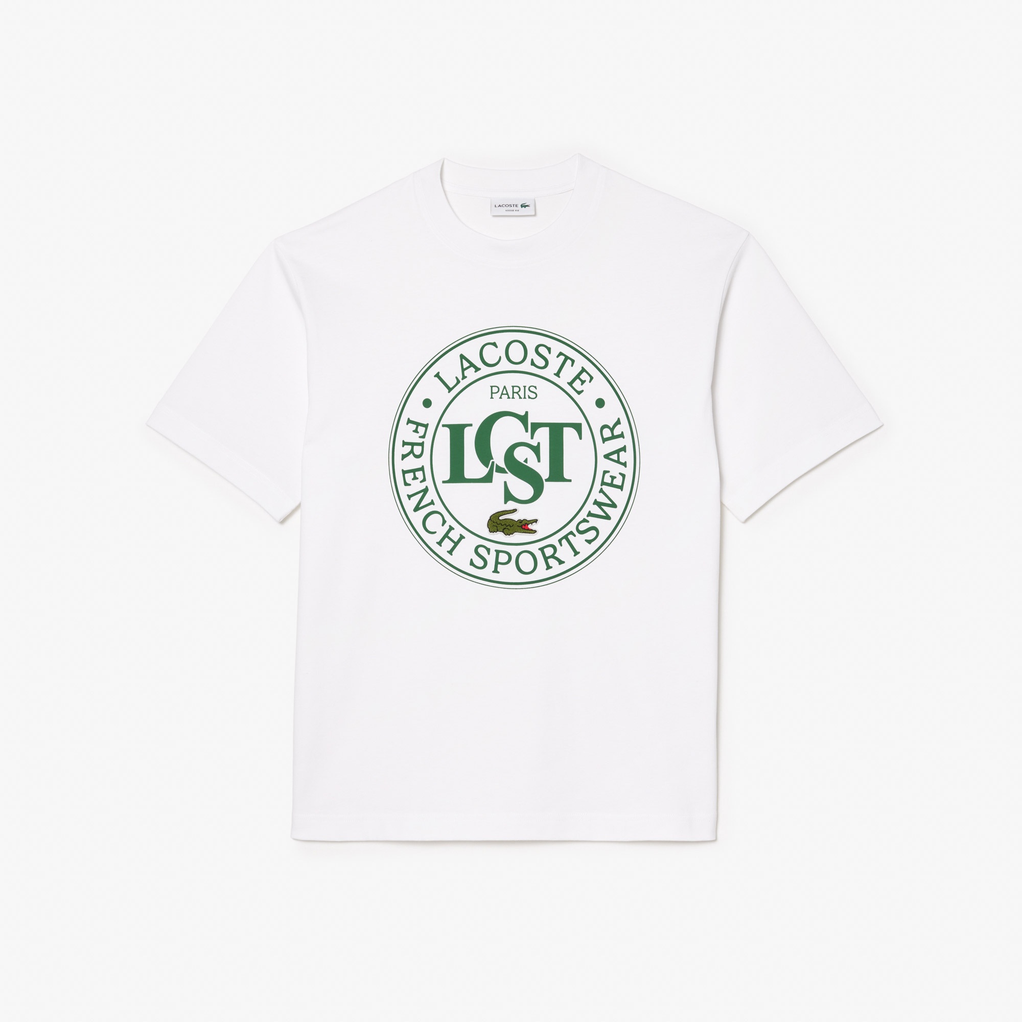 Lacoste Erkek Loose Fit Bisiklet Yaka Baskılı Beyaz T-Shirt