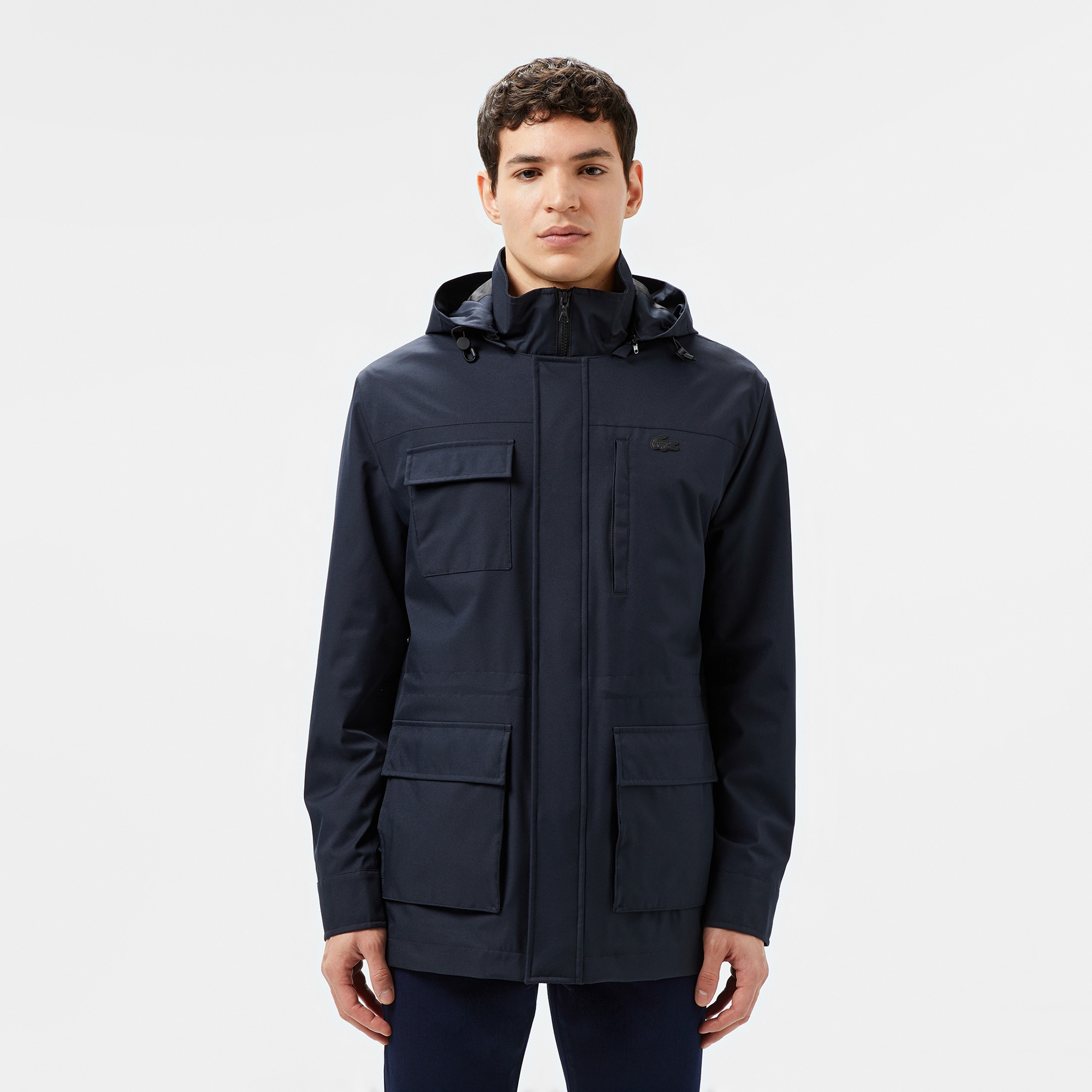 Lacoste Erkek Regular Fit Kapüşonlu  Baskılı Lacivert Yağmurluk