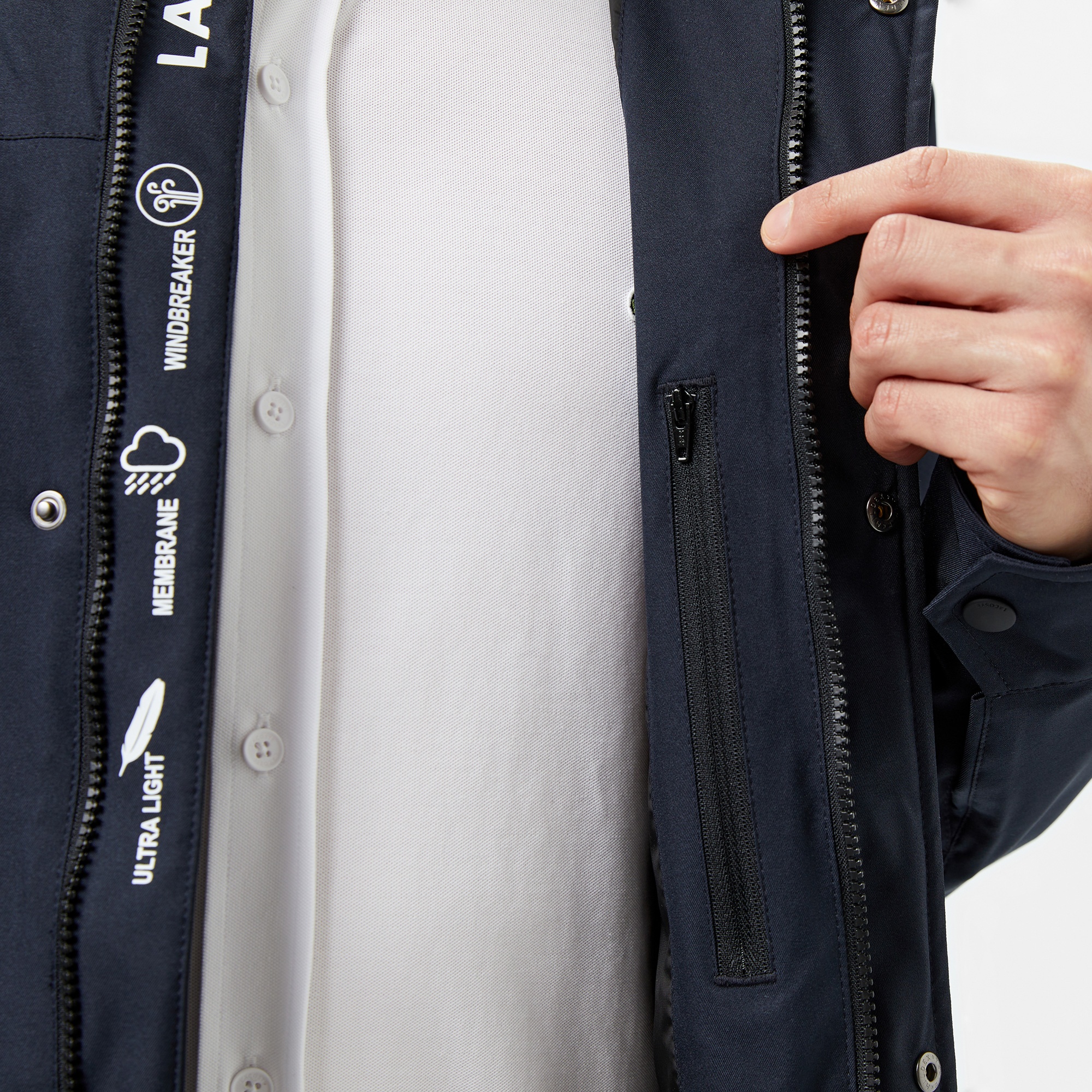 Lacoste Erkek Regular Fit Kapüşonlu  Baskılı Lacivert Yağmurluk