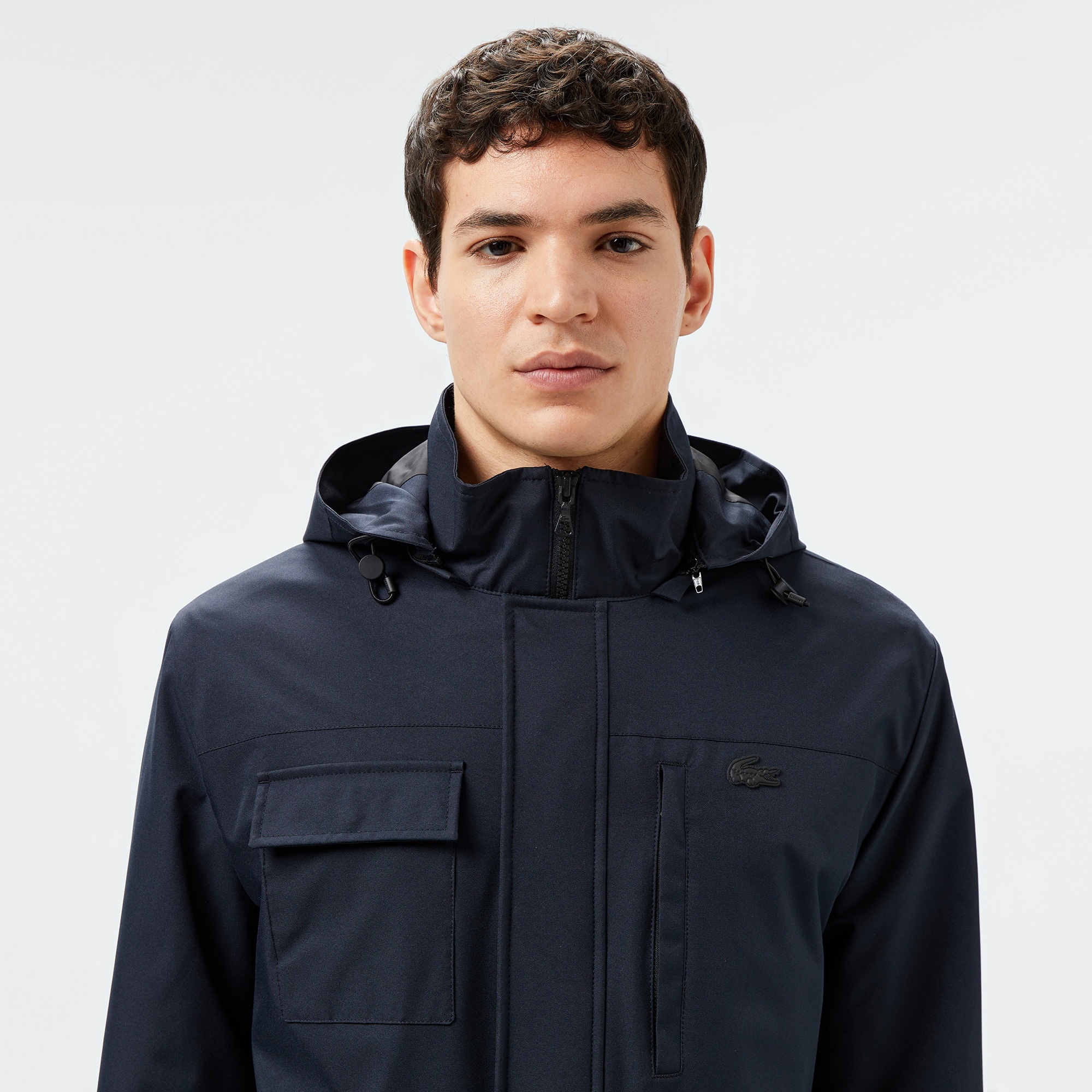 Lacoste Erkek Regular Fit Kapüşonlu  Baskılı Lacivert Yağmurluk