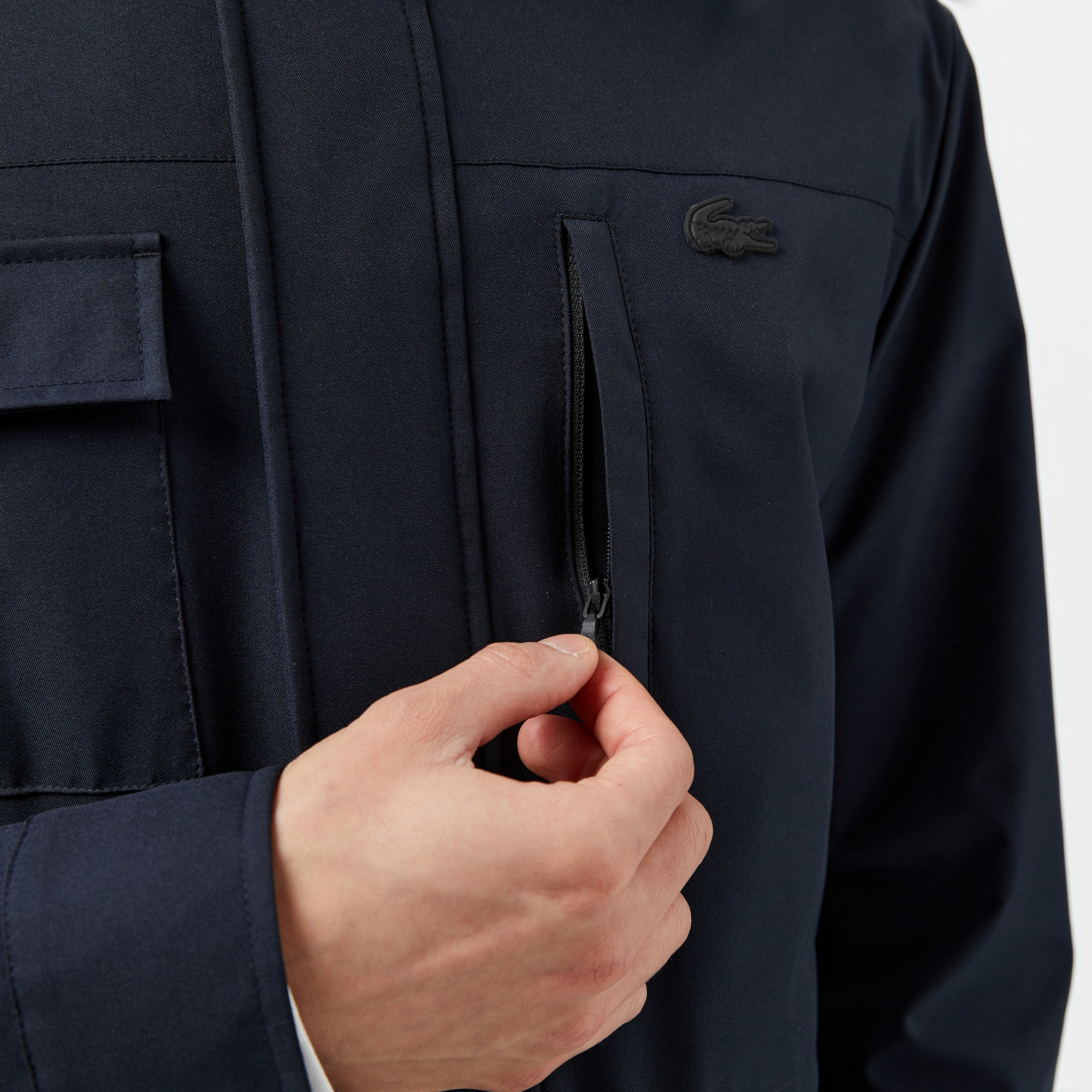 Lacoste Erkek Regular Fit Kapüşonlu  Baskılı Lacivert Yağmurluk