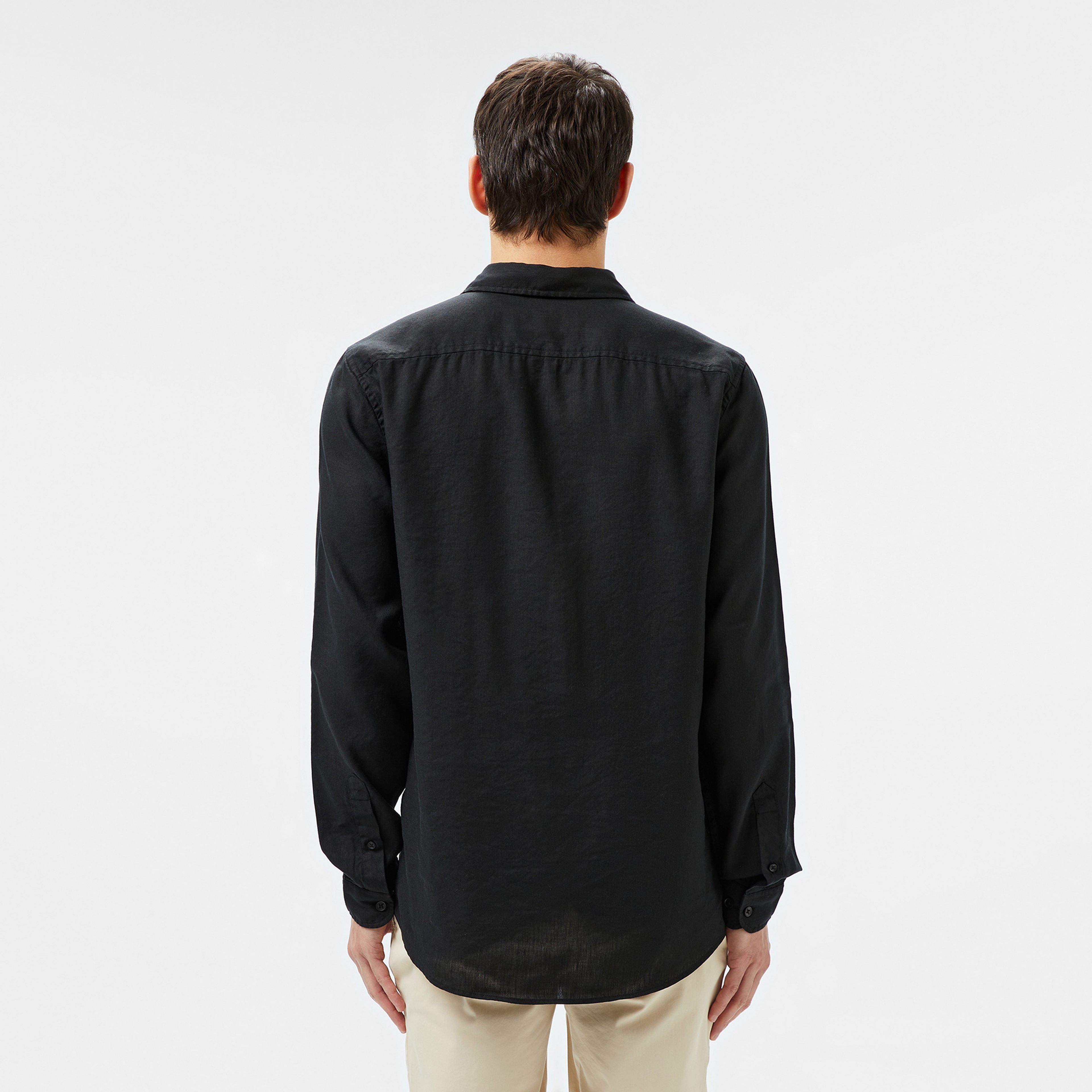 Erkek Slim Fit Keten Siyah Gömlek Erkek Slim Fit Keten Siyah Gömlek