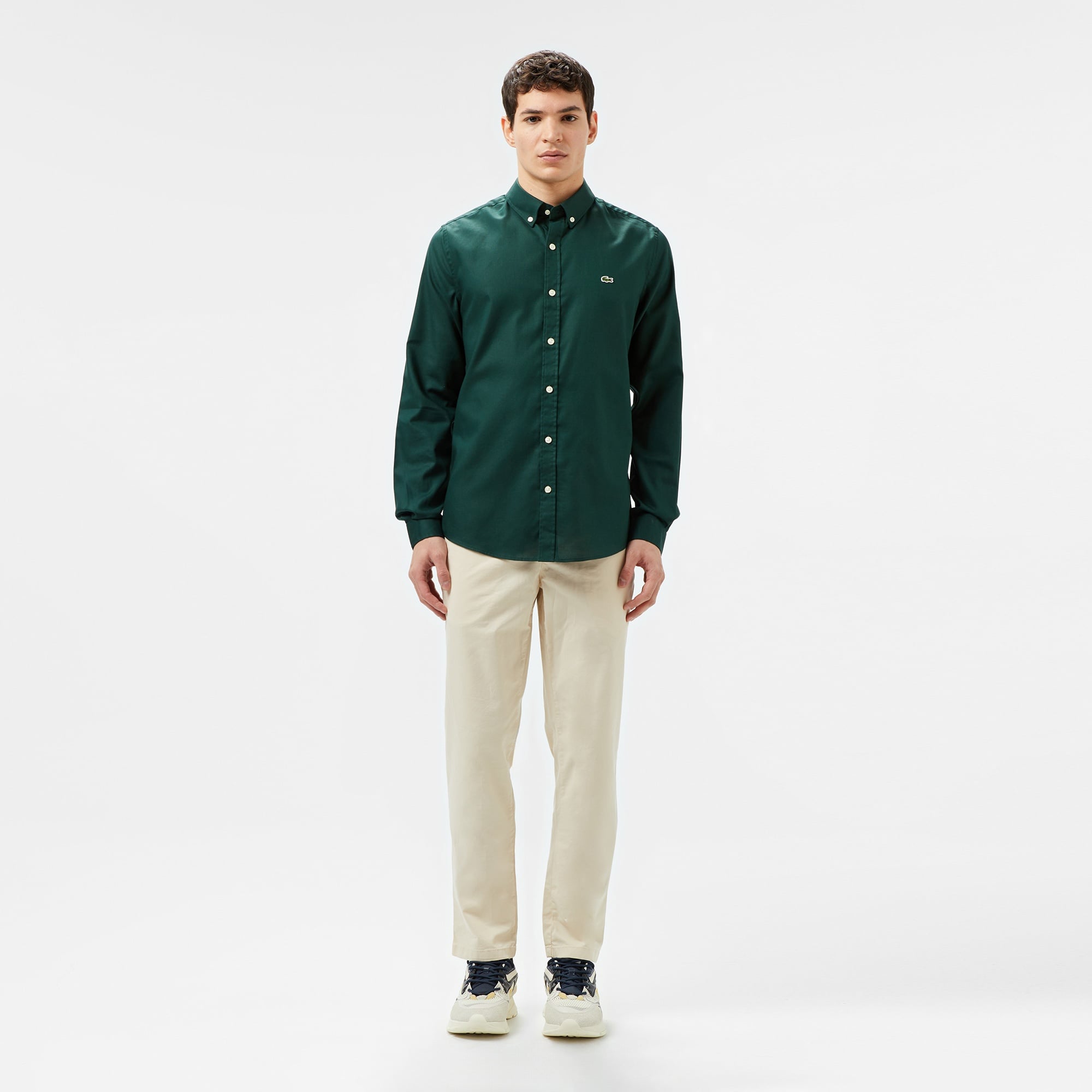 Lacoste Erkek Slim Fit Düğmeli Yaka Koyu Yeşil Gömlek