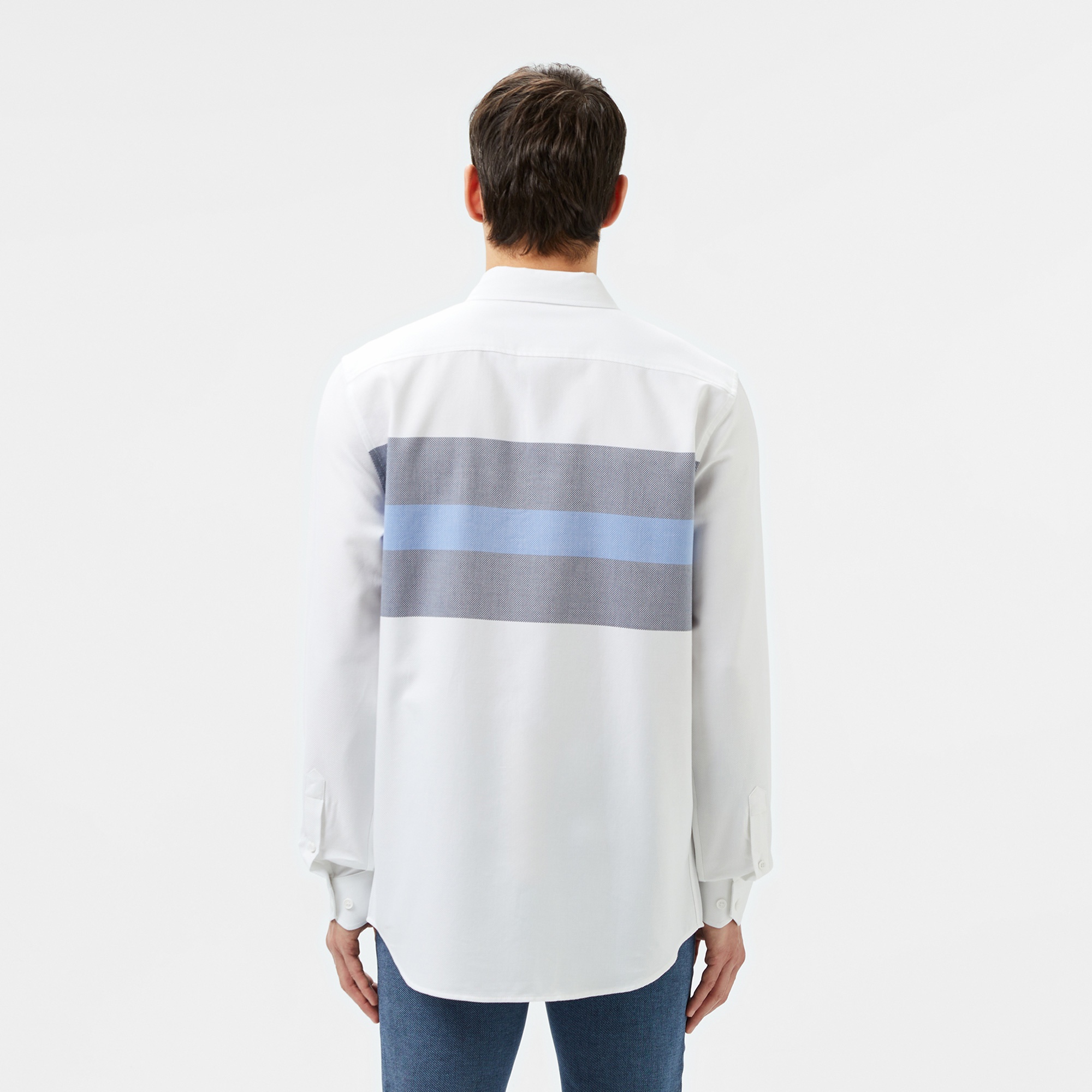 Lacoste Erkek Slim Fit Renk Bloklu Beyaz Gömlek