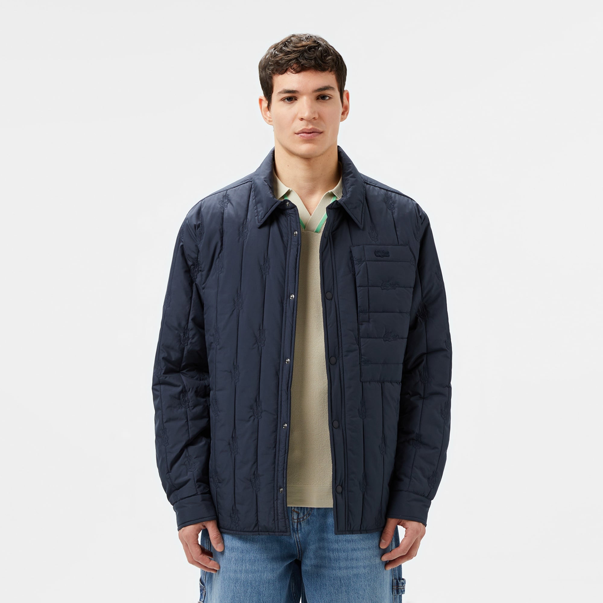 Lacoste Erkek Relaxed Fit Gömlek Yaka Desenli Lacivert Ceket