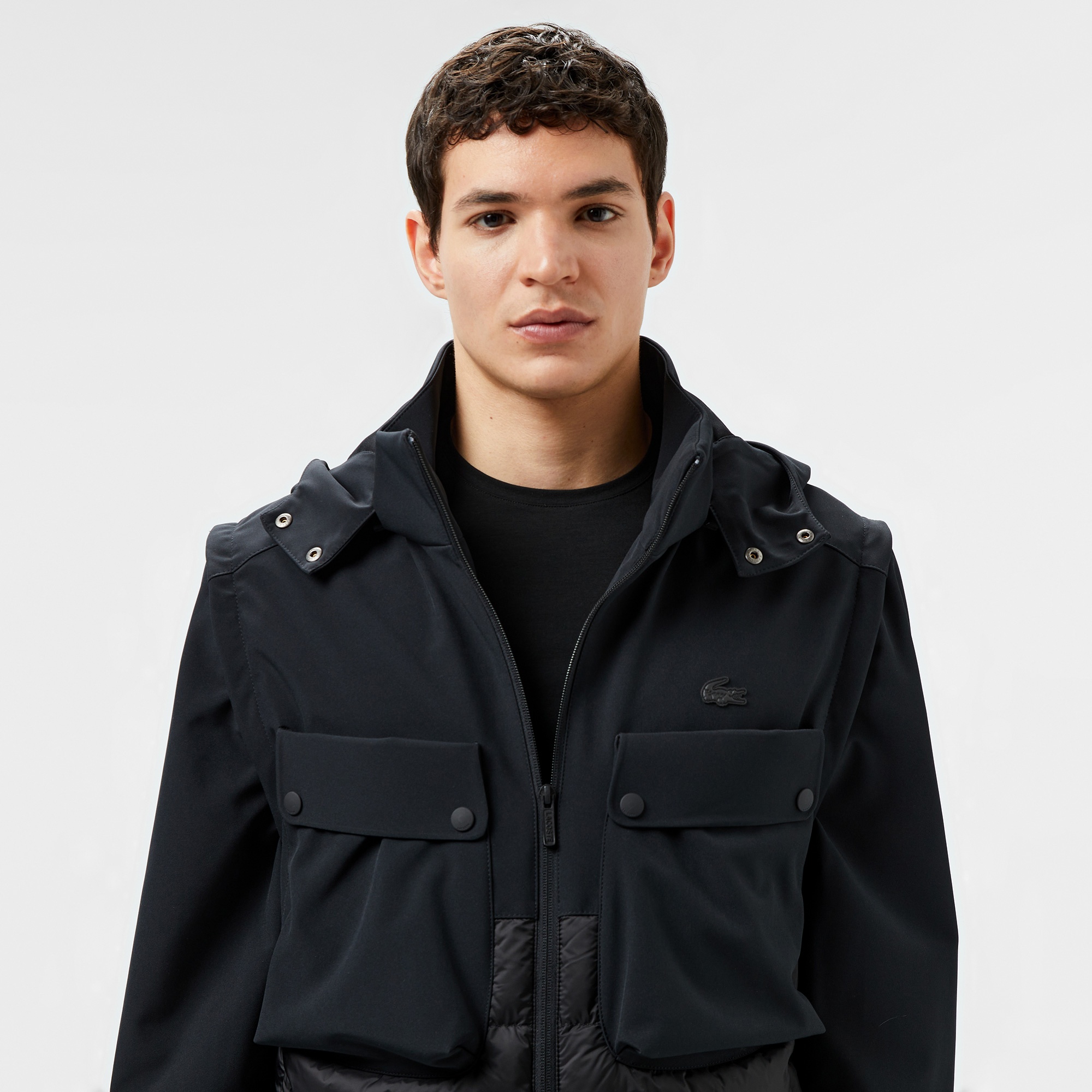 Lacoste Erkek Regular Fit Kapüşonlu Baskılı Siyah Mont