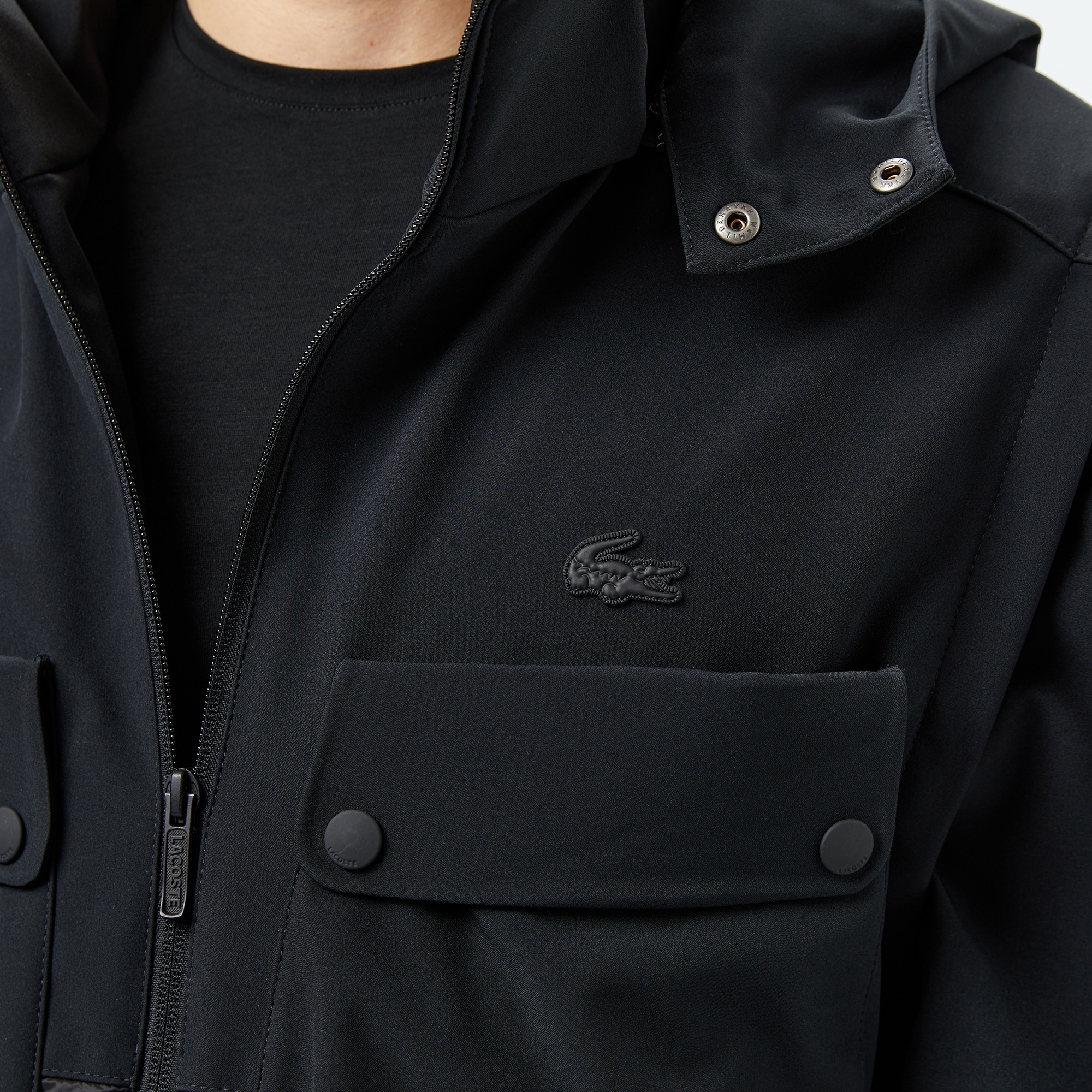 Lacoste Erkek Regular Fit Kapüşonlu Baskılı Siyah Mont