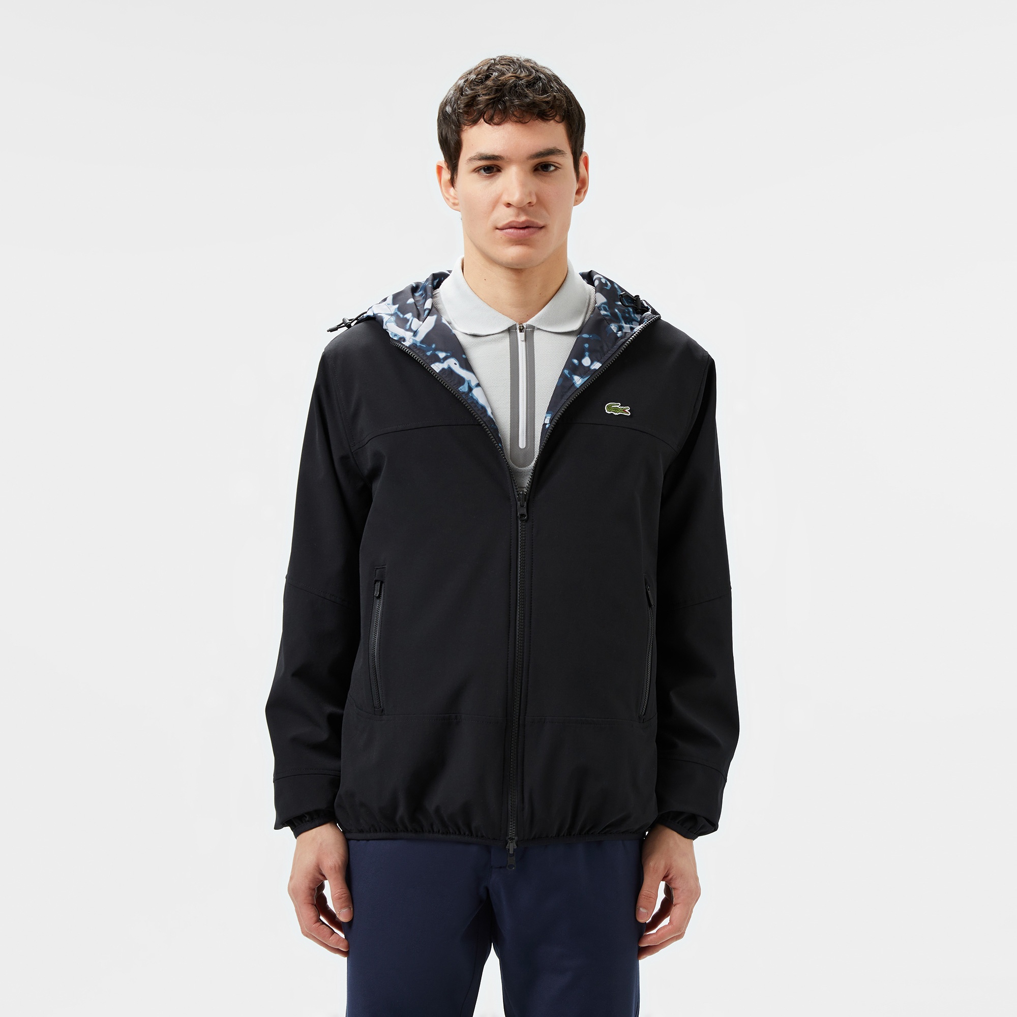 Lacoste Erkek Kapüşonlu Çift Taraflı Siyah Ceket