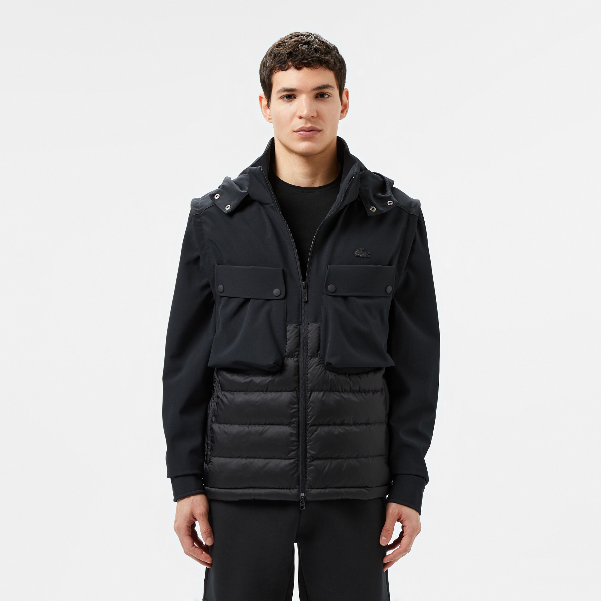 Lacoste Erkek Regular Fit Kapüşonlu Baskılı Siyah Mont