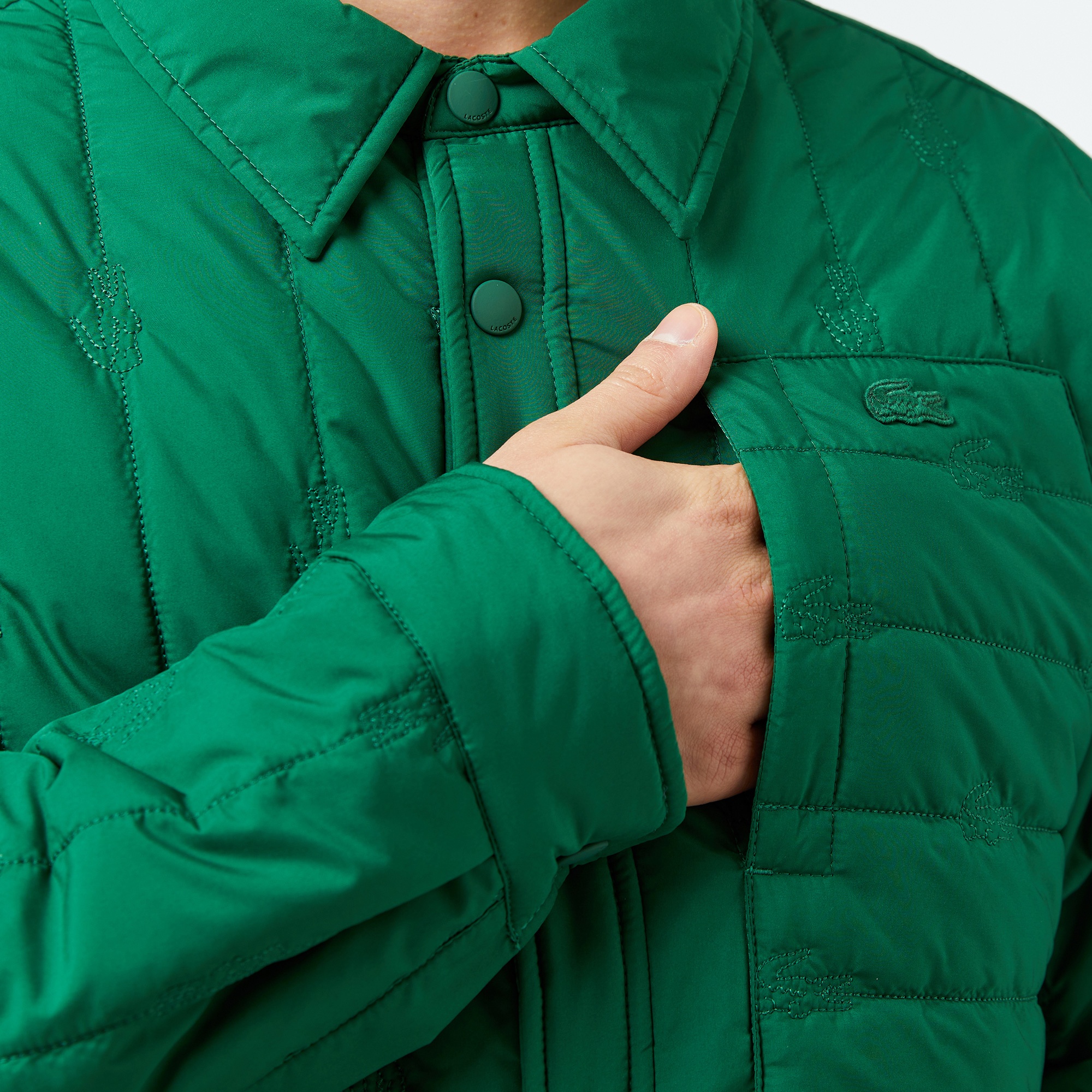 Lacoste Erkek Relaxed Fit Gömlek Yaka Desenli Yeşil Ceket