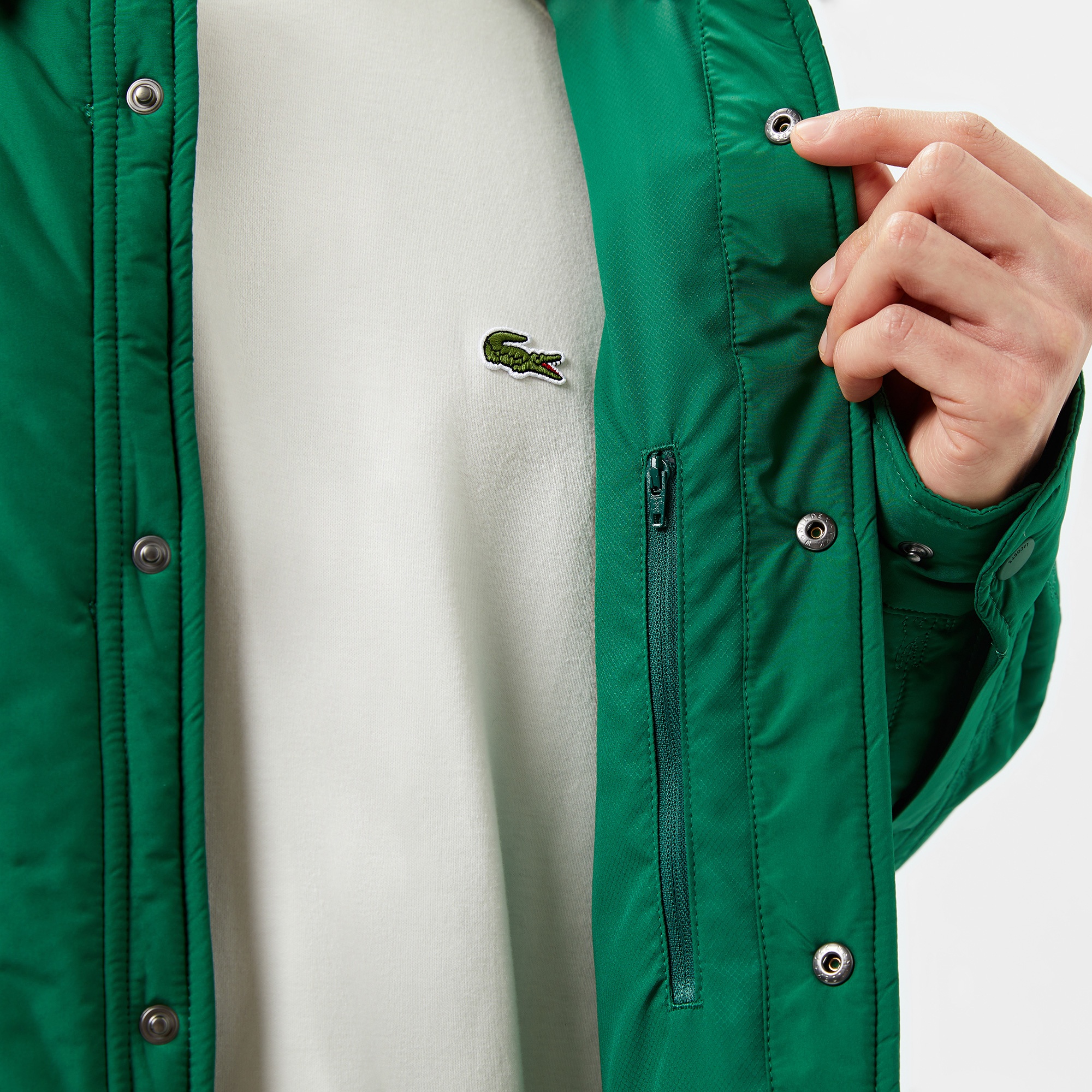 Lacoste Erkek Relaxed Fit Gömlek Yaka Desenli Yeşil Ceket