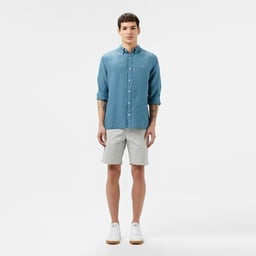 Lacoste Erkek Regular Fit Düğmeli Yaka Keten Mavi Gömlek Mavi