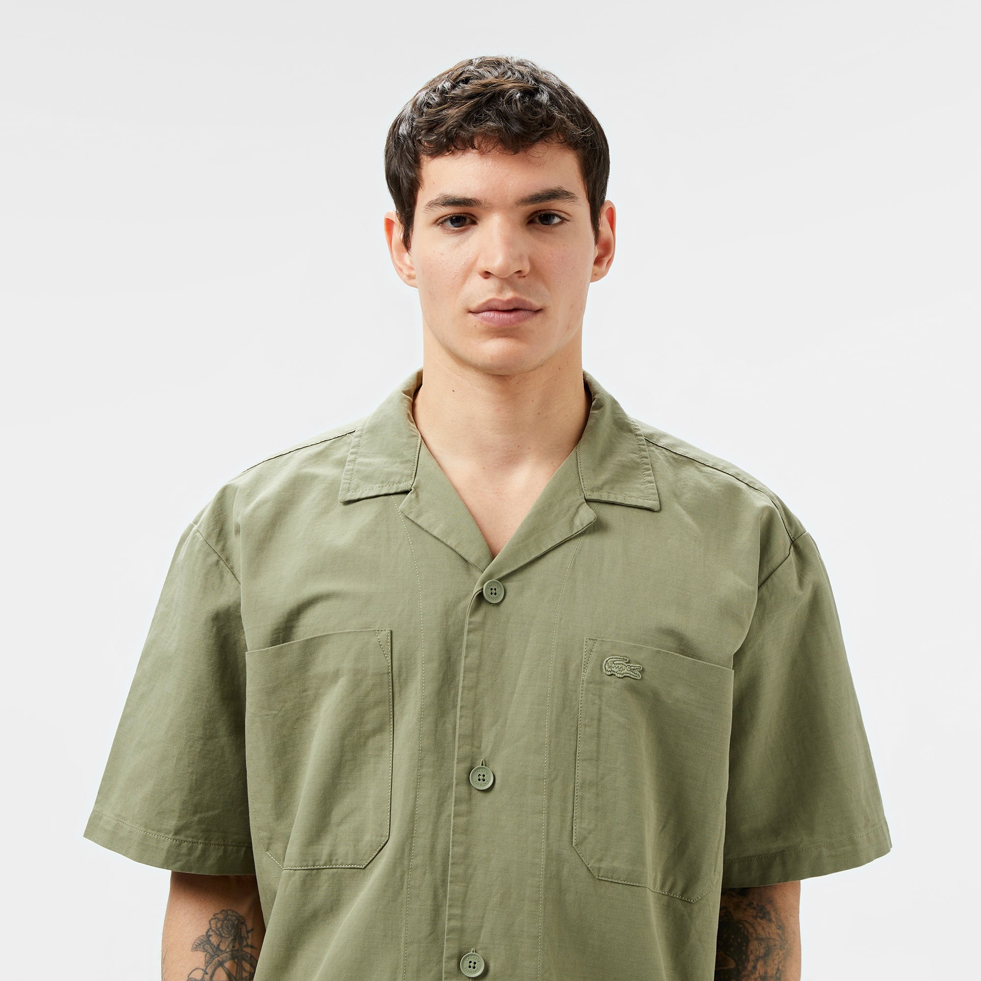 Lacoste Erkek Relaxed Fit Kısa Kollu Haki Gömlek