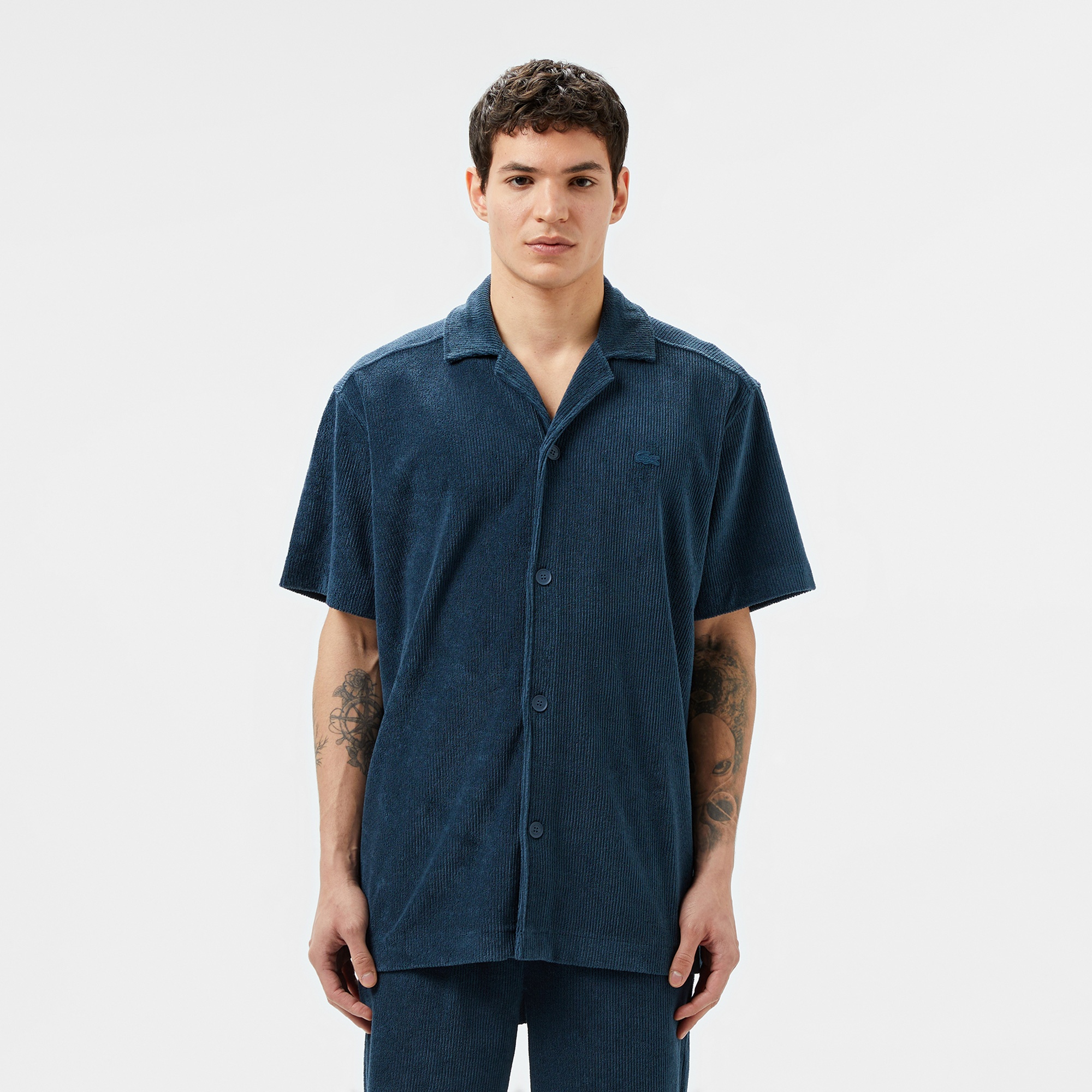 Lacoste Erkek Relaxed Fit Kısa Kollu Koyu Mavi Gömlek