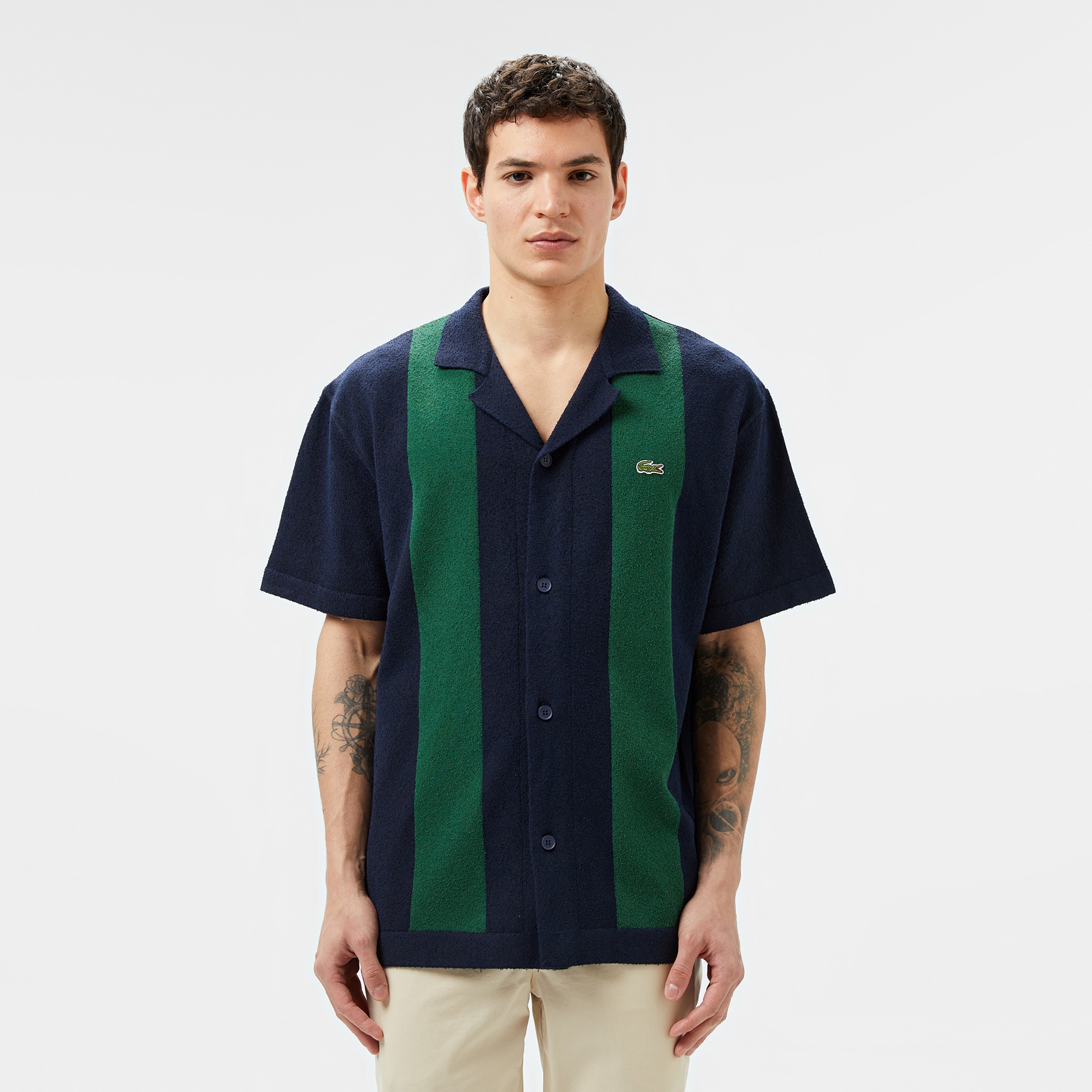 Lacoste Erkek Kısa Kollu Polo Yaka Renk Bloklu Lacivert Triko