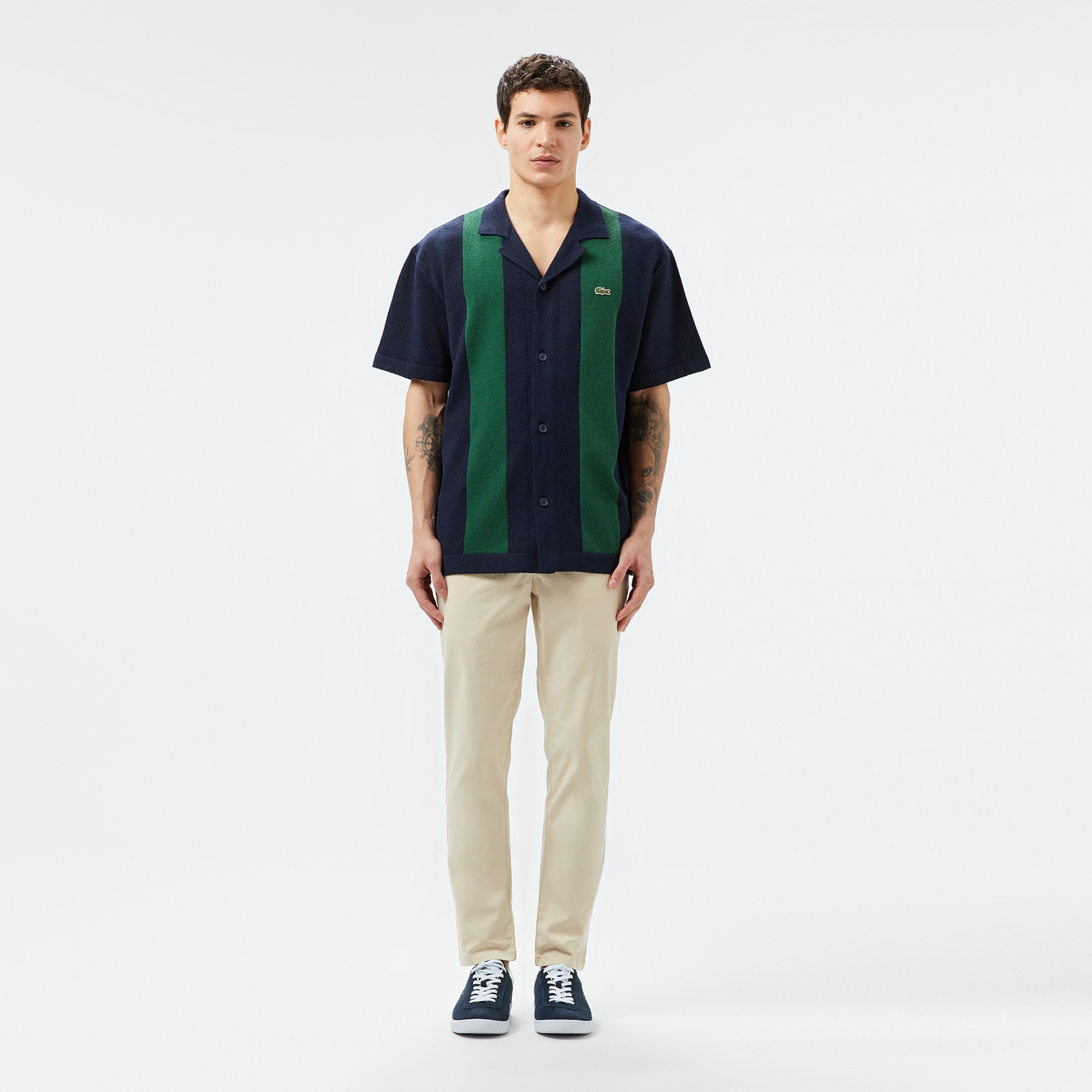 Lacoste Erkek Kısa Kollu Polo Yaka Renk Bloklu Lacivert Triko