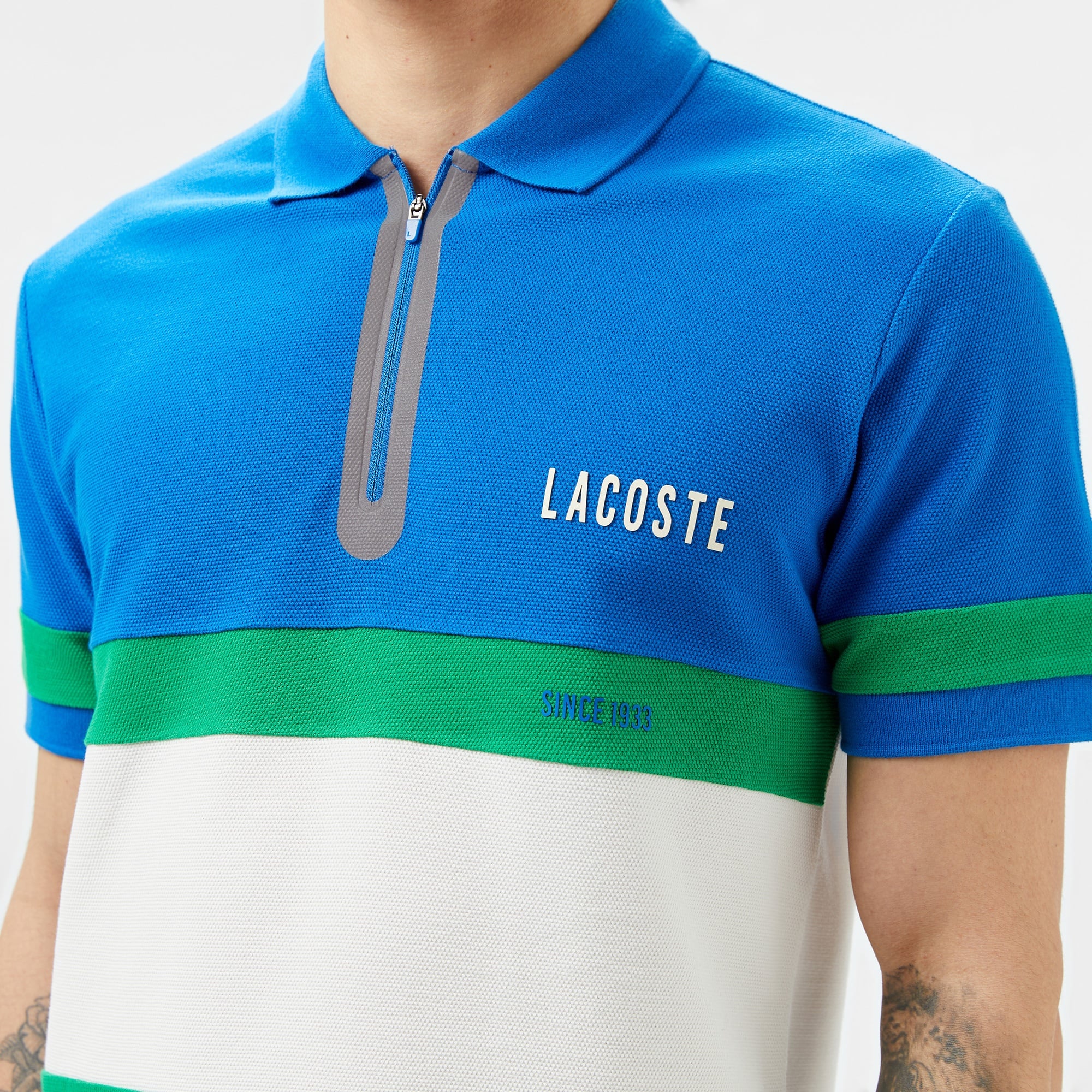 Lacoste Erkek Regular Fit Yarım Fermuarlı Renk Bloklu Beyaz Polo