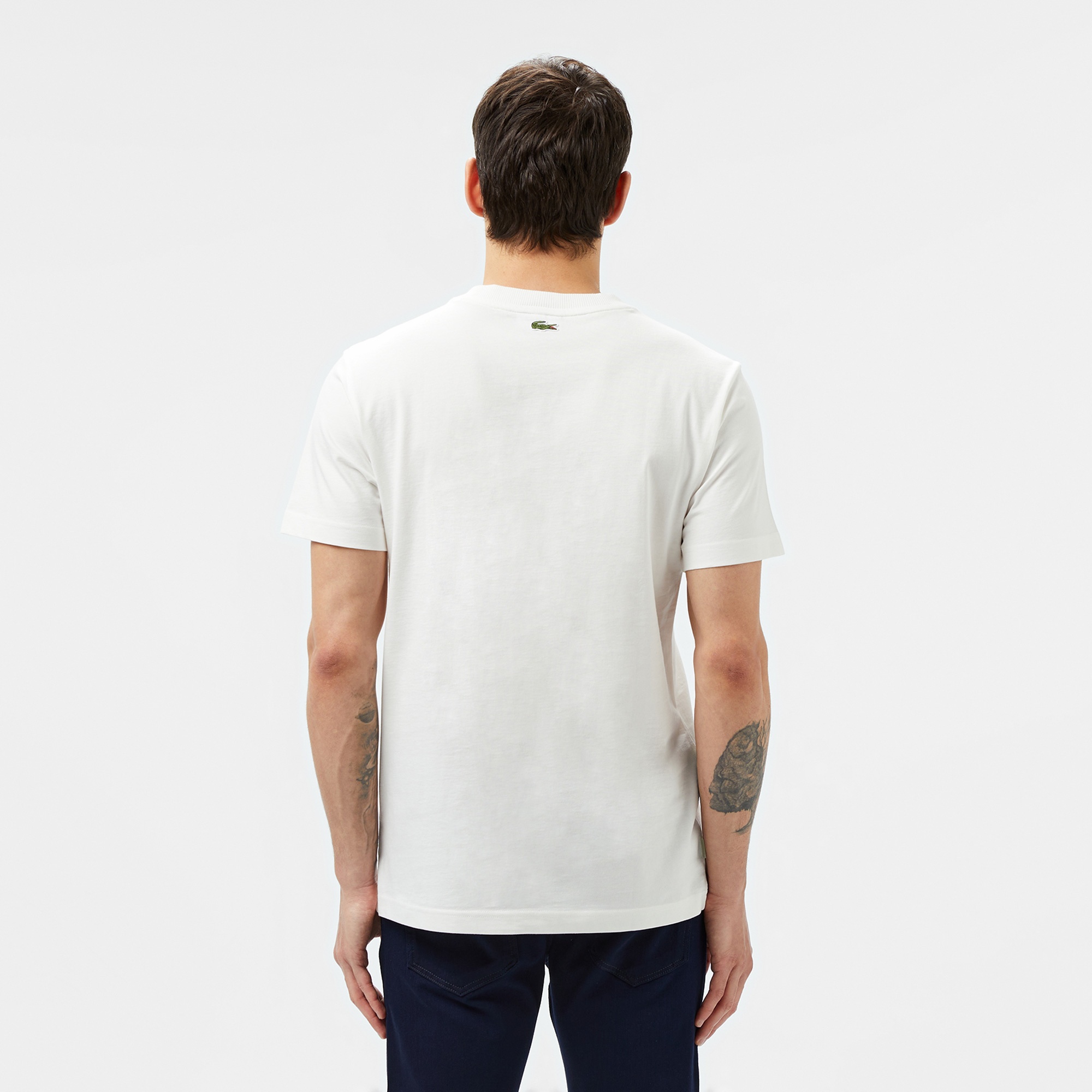 Lacoste Erkek Regular Fit Bisiklet Yaka Baskılı Beyaz T-Shirt