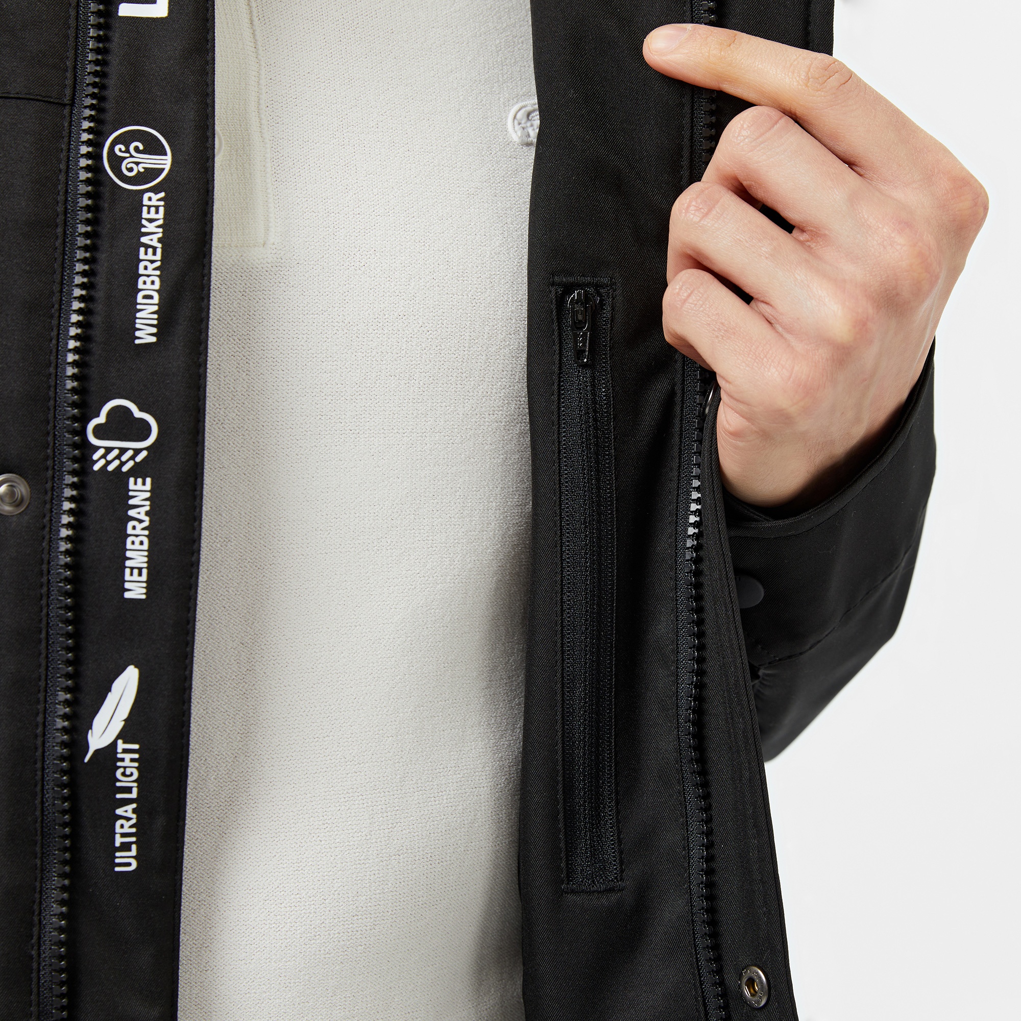 Lacoste Erkek Regular Fit Kapüşonlu Baskılı Siyah Yağmurluk