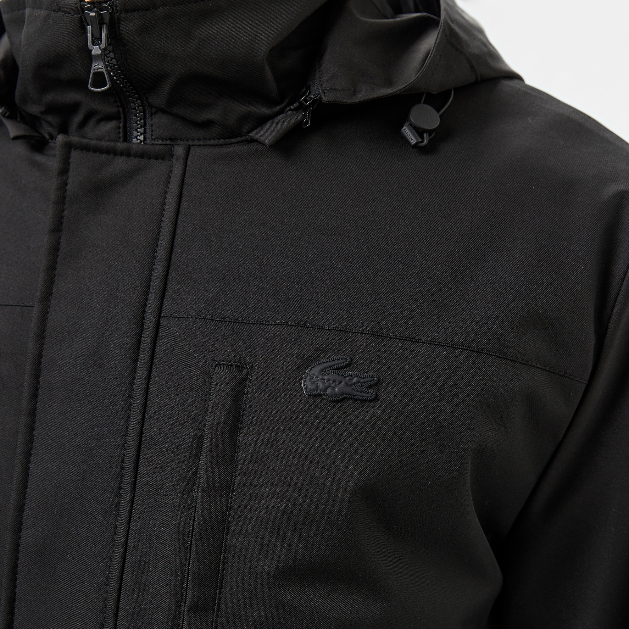 Lacoste Erkek Regular Fit Kapüşonlu Baskılı Siyah Yağmurluk