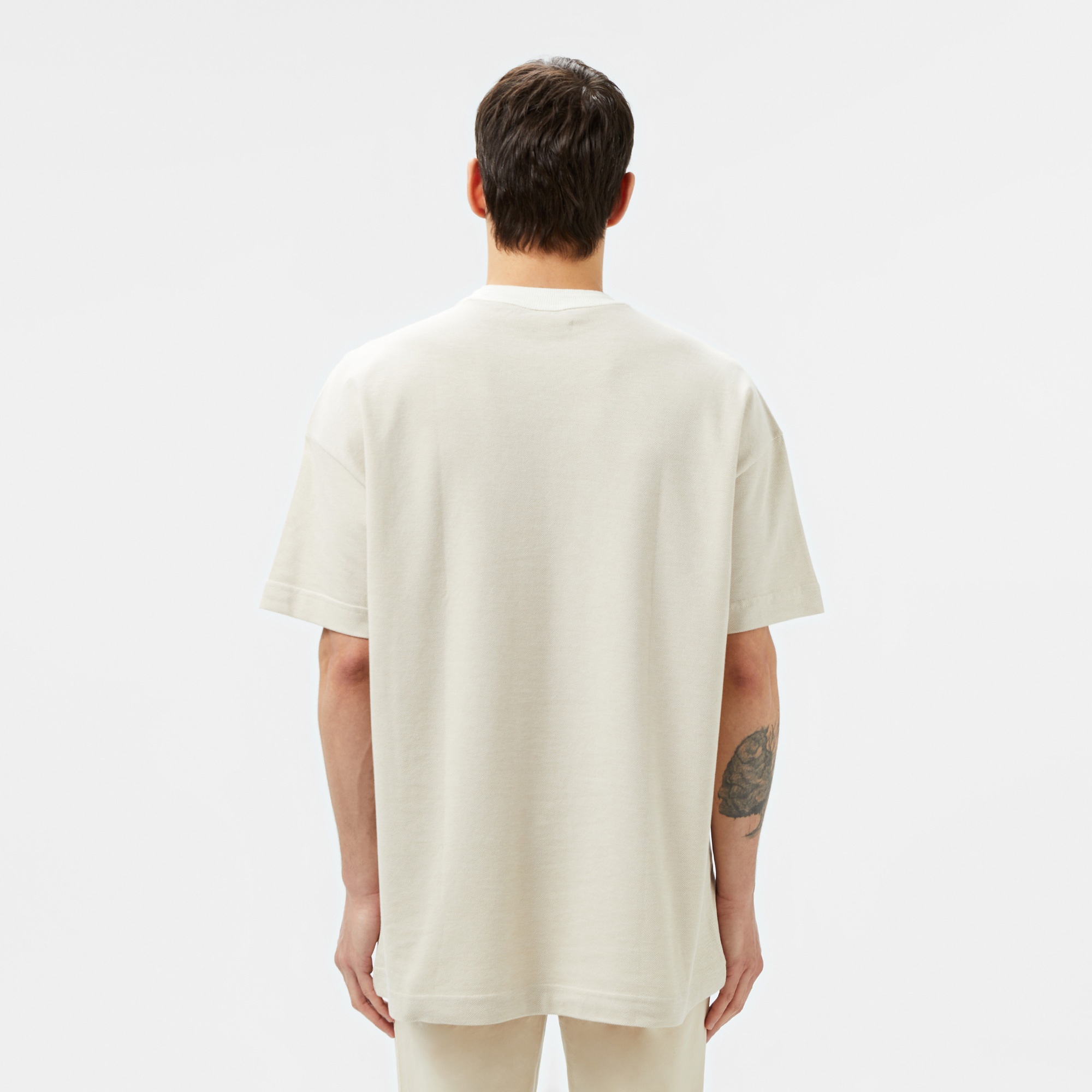 Erkek Oversize Fit Bisiklet Yaka Krem T-Shirt