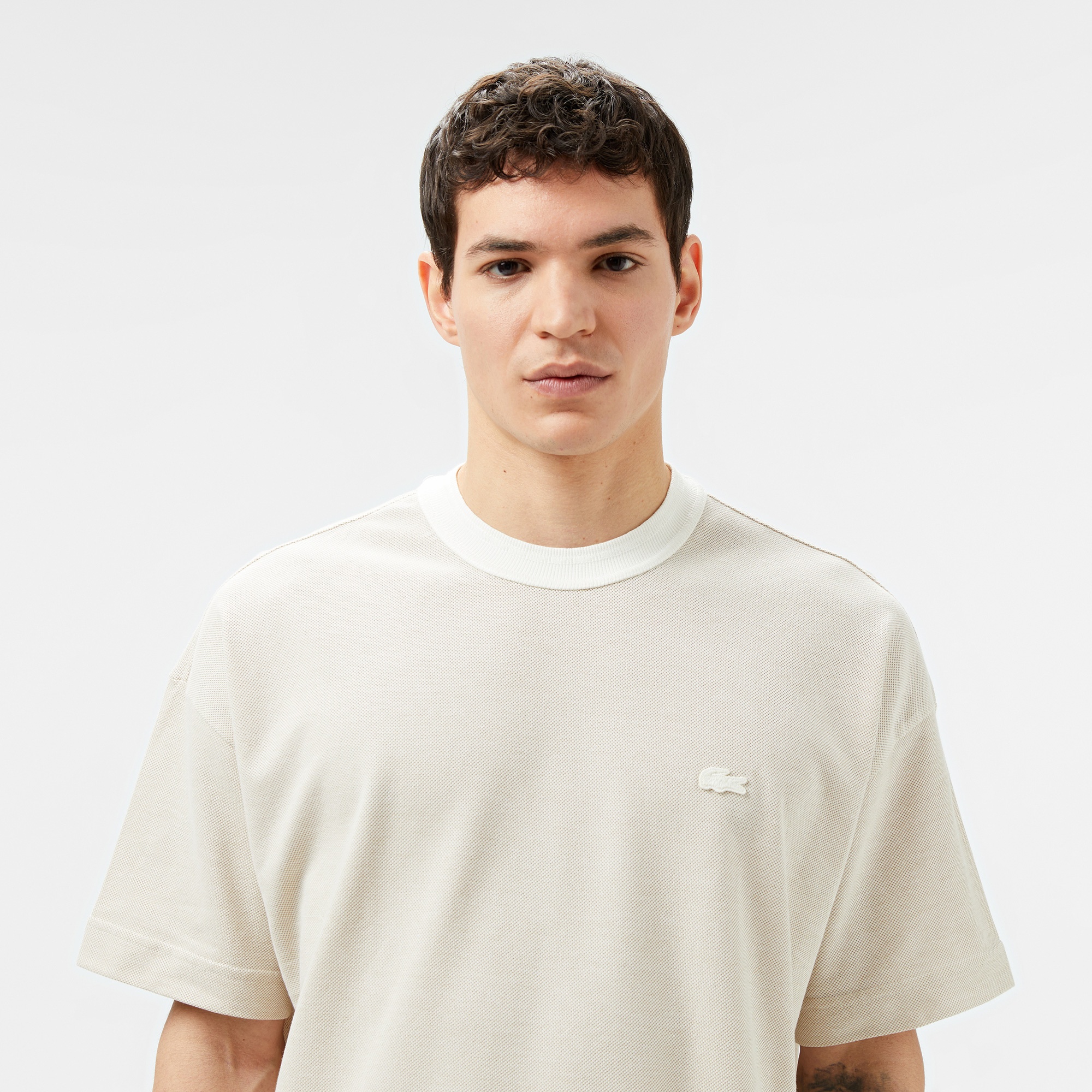 Erkek Oversize Fit Bisiklet Yaka Krem T-Shirt