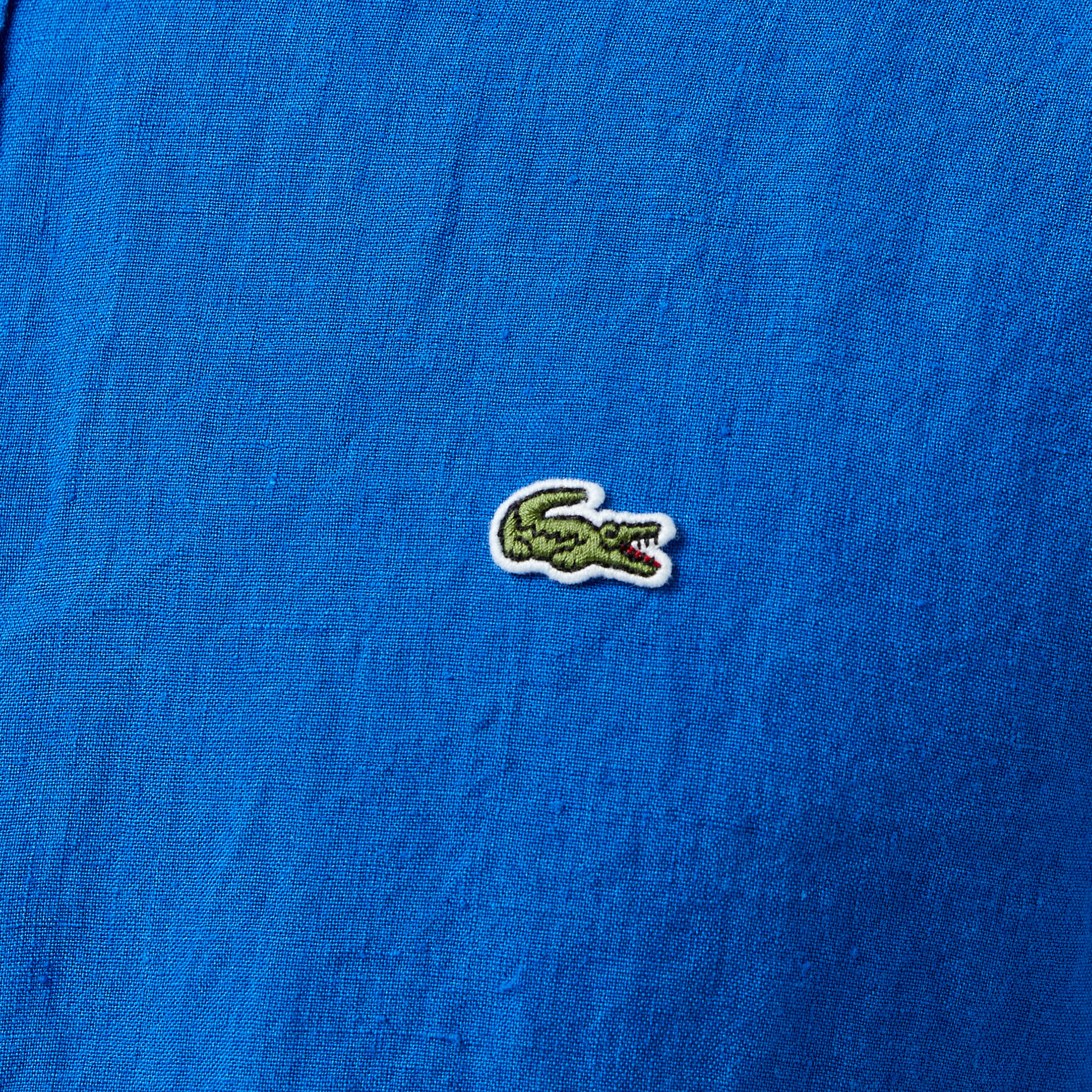 Erkek Regular Fit Düğmeli Yaka Keten Mavi Gömlek Erkek Regular Fit Düğmeli Yaka Keten Mavi Gömlek