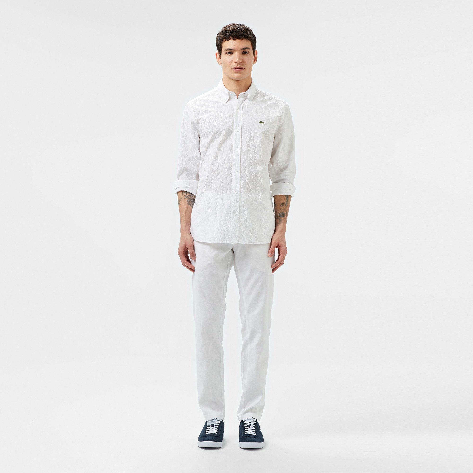 Lacoste Erkek Slim Fit Düğmeli Yaka Beyaz Gömlek